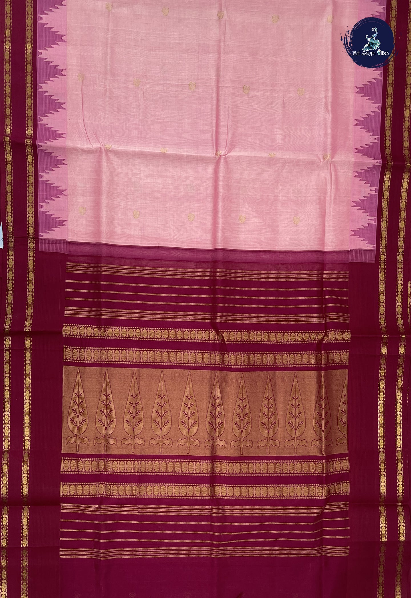 Light Pink Korvai Silk Cotton Saree With Zari Buttas Pattern