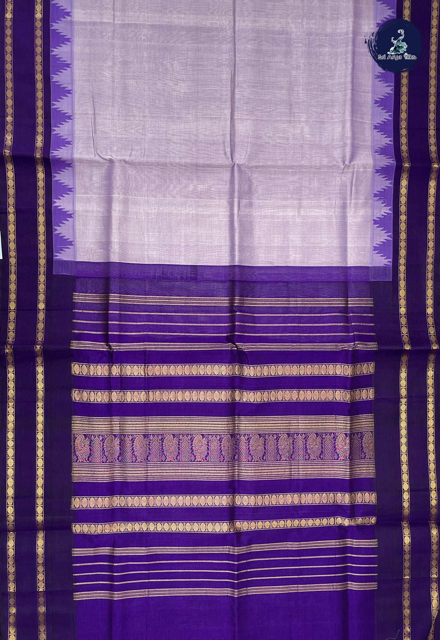 Lavender Korvai Silk Cotton Saree With Plain Pattern