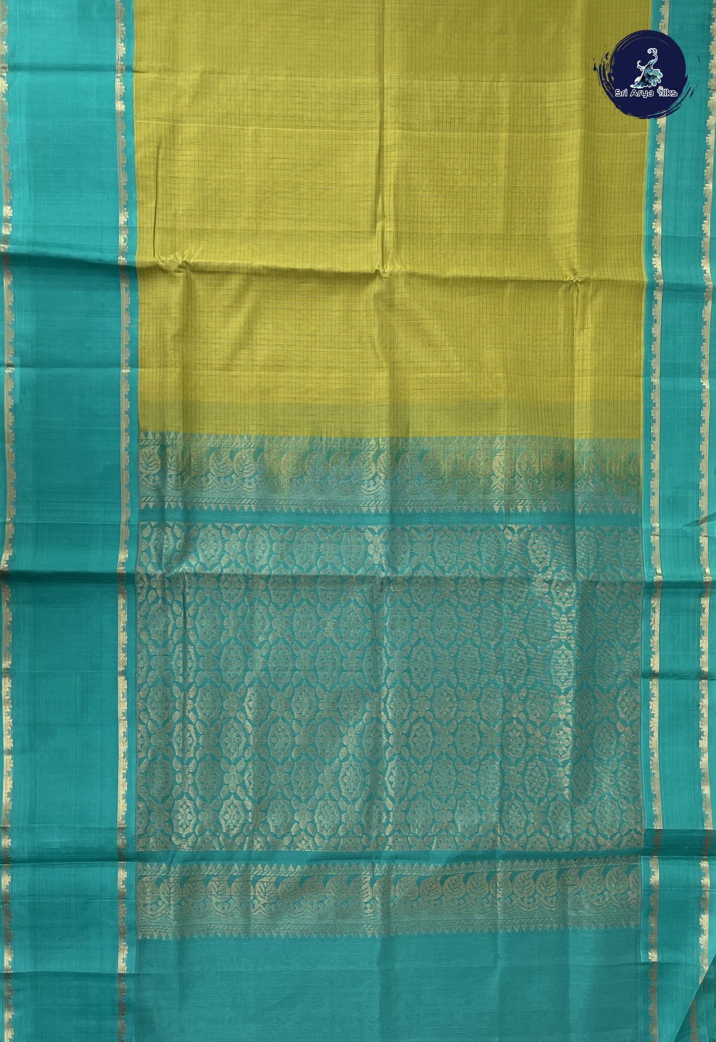 Lime Green Checked Saree With Checked Pattern