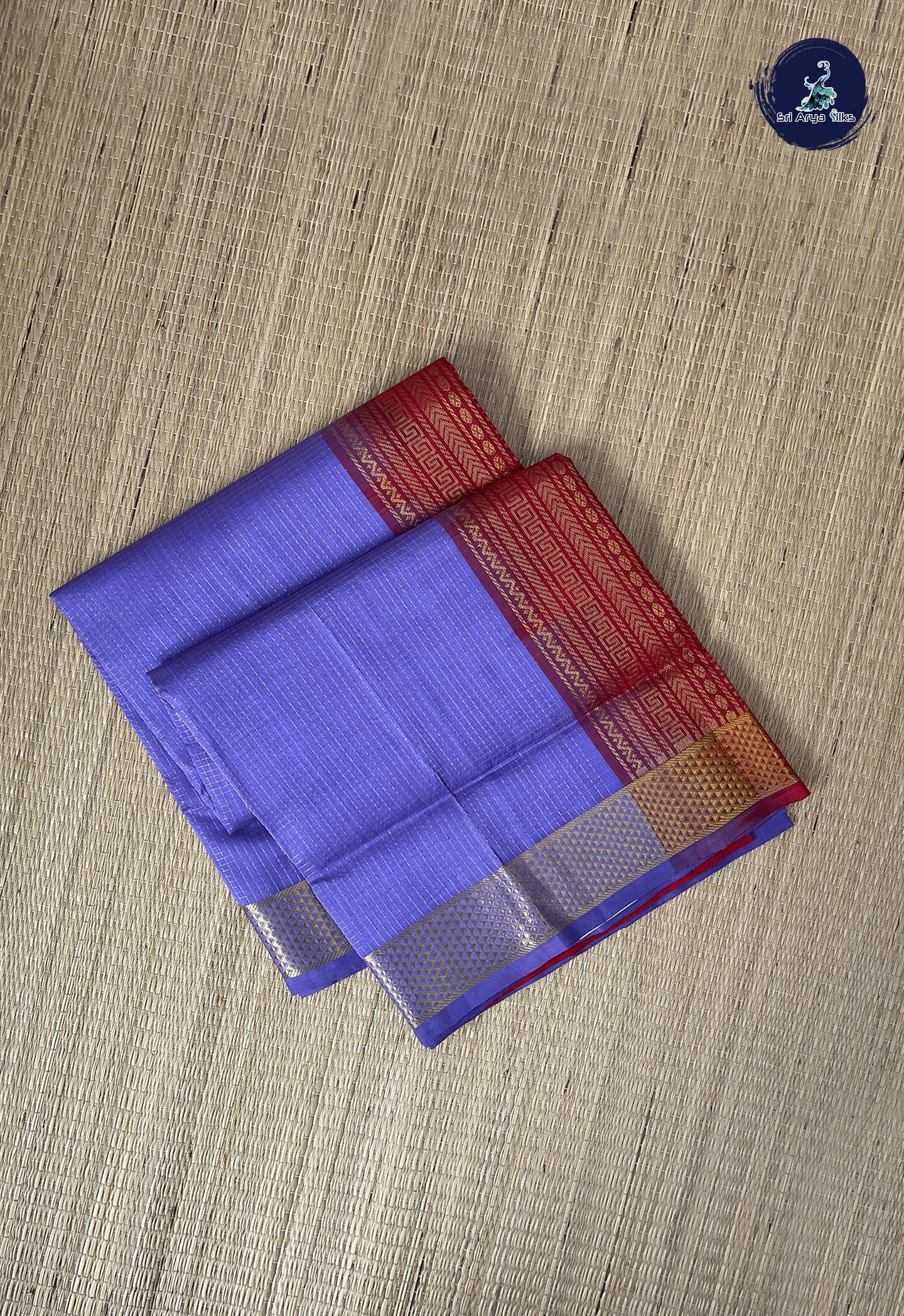 Lavender Simple Silk Cotton Saree With Zari Checked Pattern