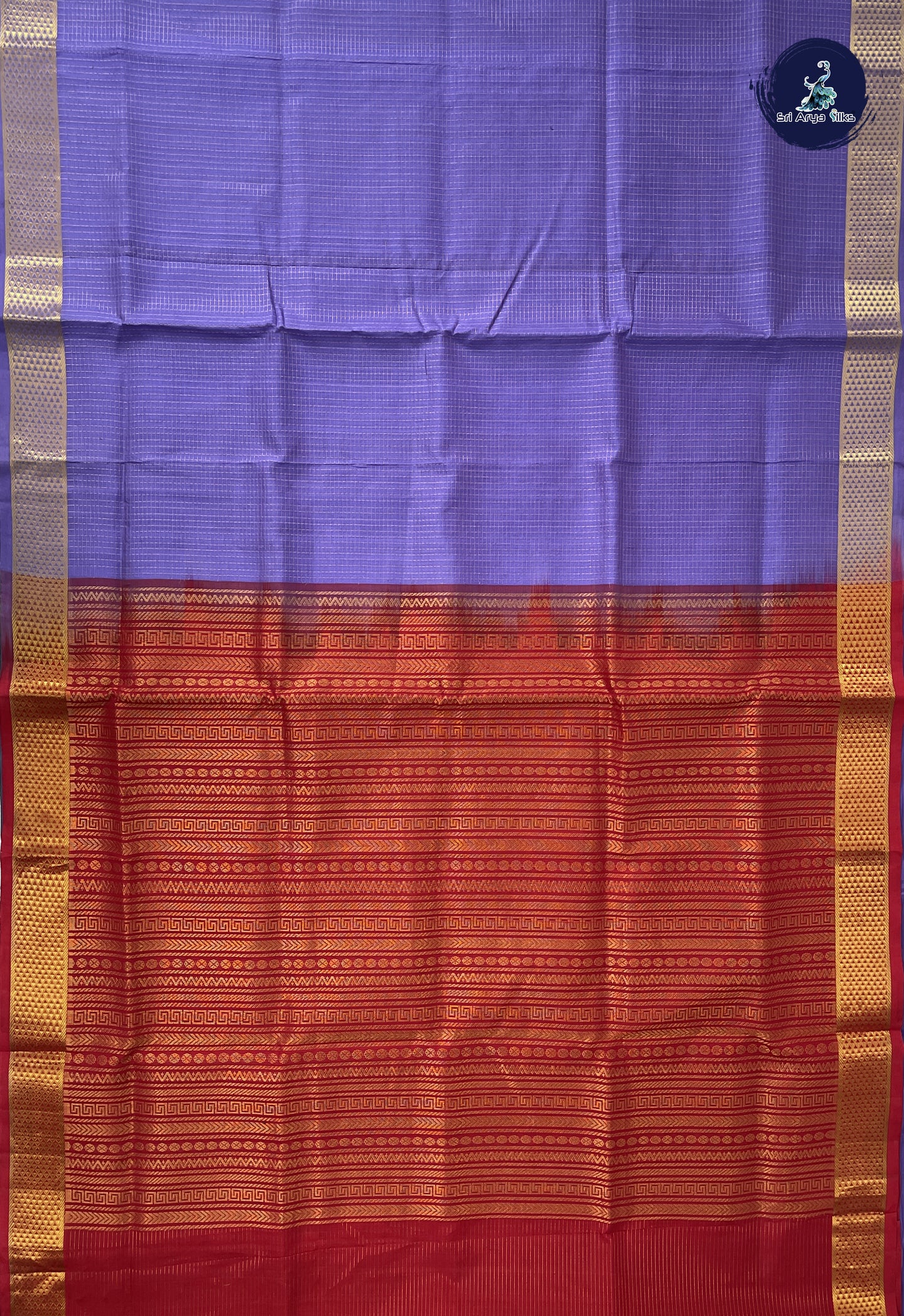 Lavender Simple Silk Cotton Saree With Zari Checked Pattern
