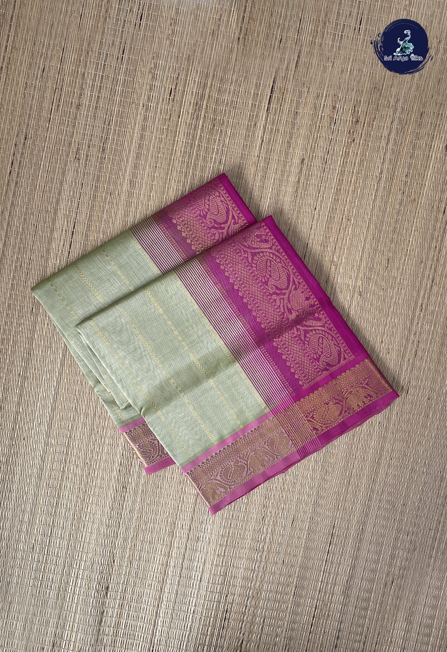 Pastel Green Simple Silk Cotton Saree With Stripes Pattern