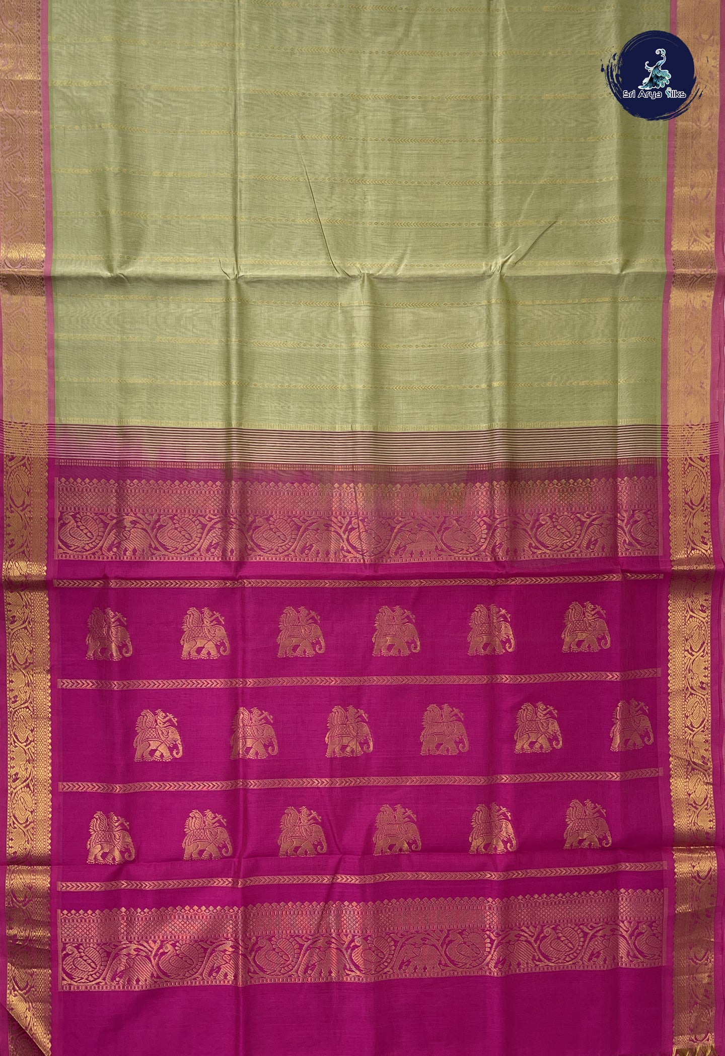Pastel Green Simple Silk Cotton Saree With Stripes Pattern