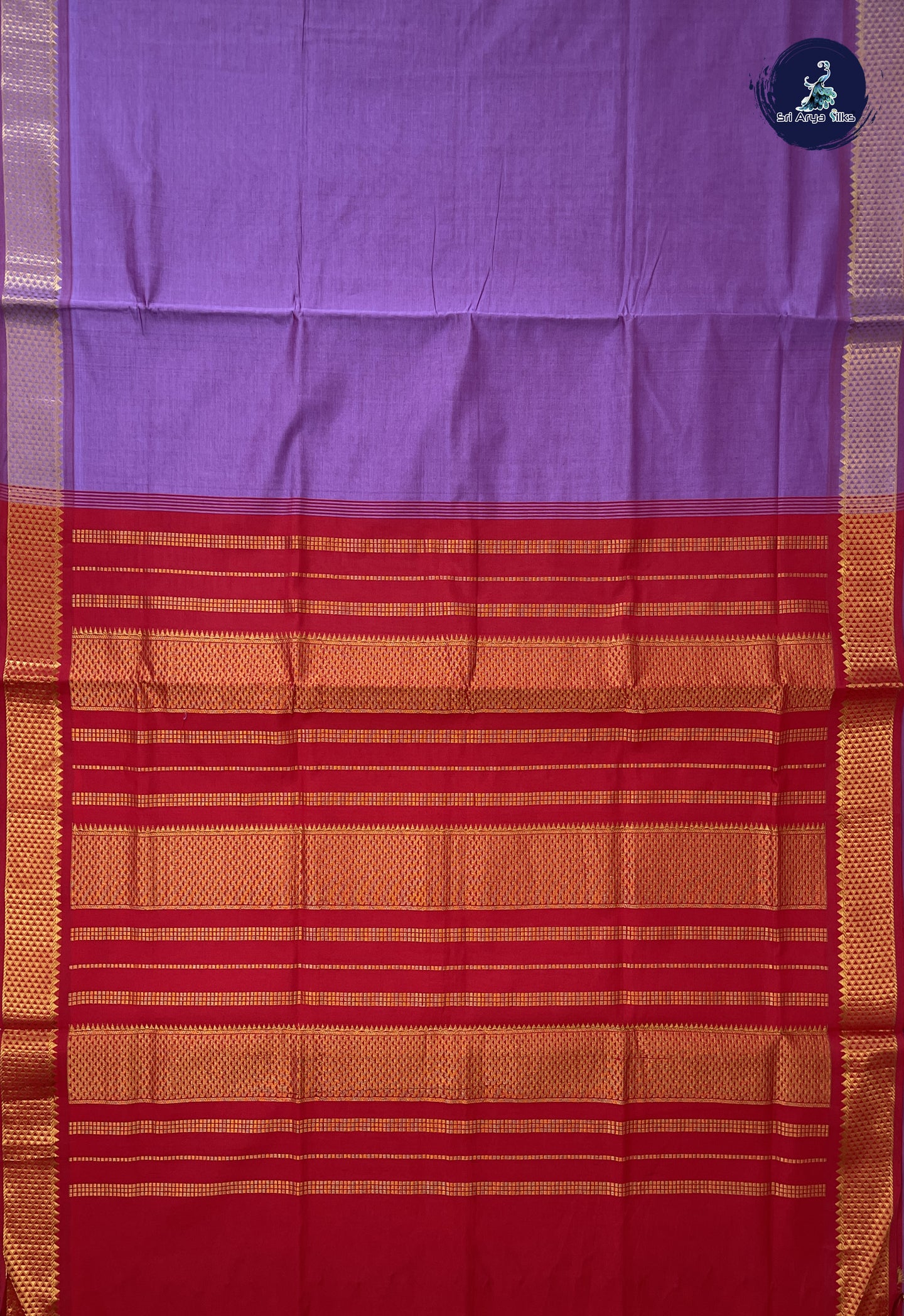 Lavender Semi Silk Cotton Saree With Plain Pattern