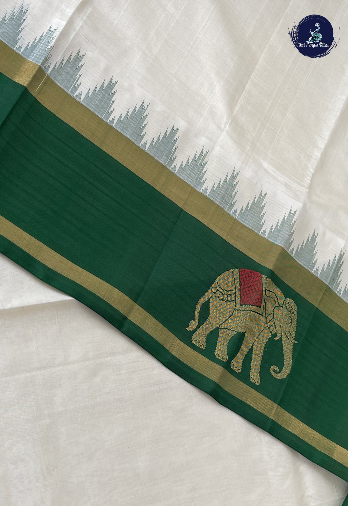 Off White Korvai Silk Cotton Saree With Plain Pattern
