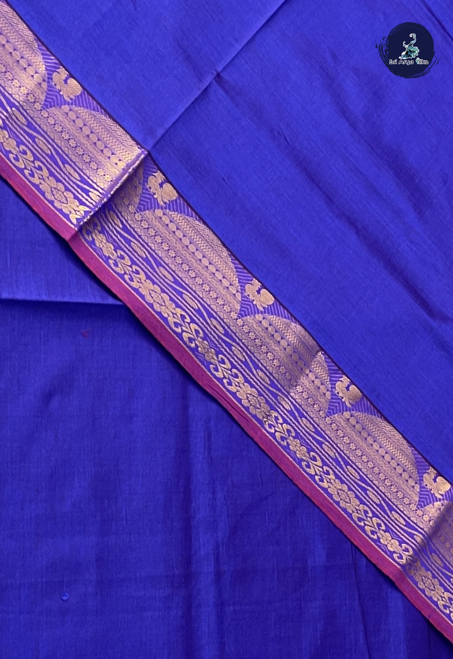 Violet Semi Silk Cotton Saree With Plain Pattern