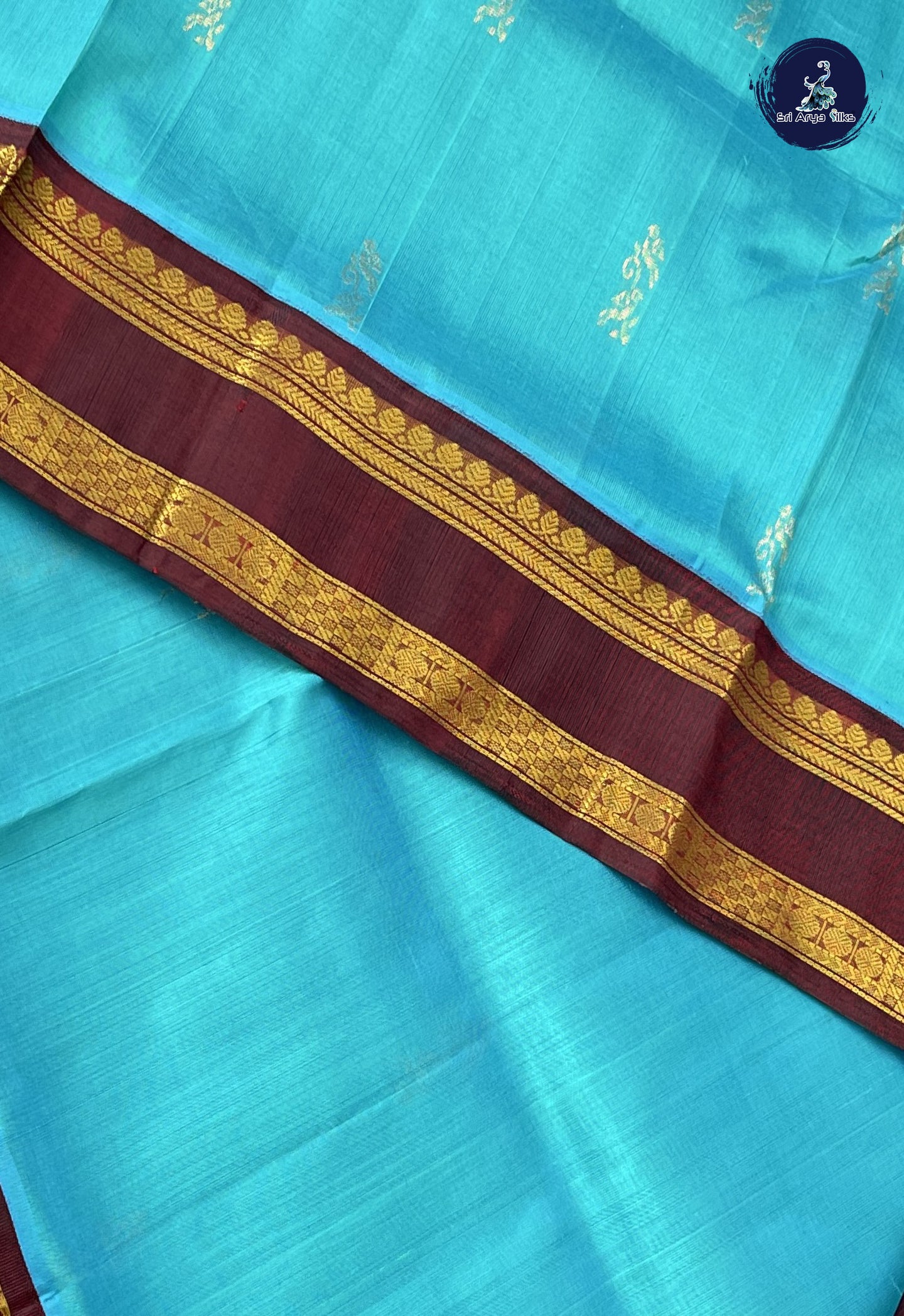 Light Blue Korvai Silk Cotton Saree With Zari Buttas Pattern