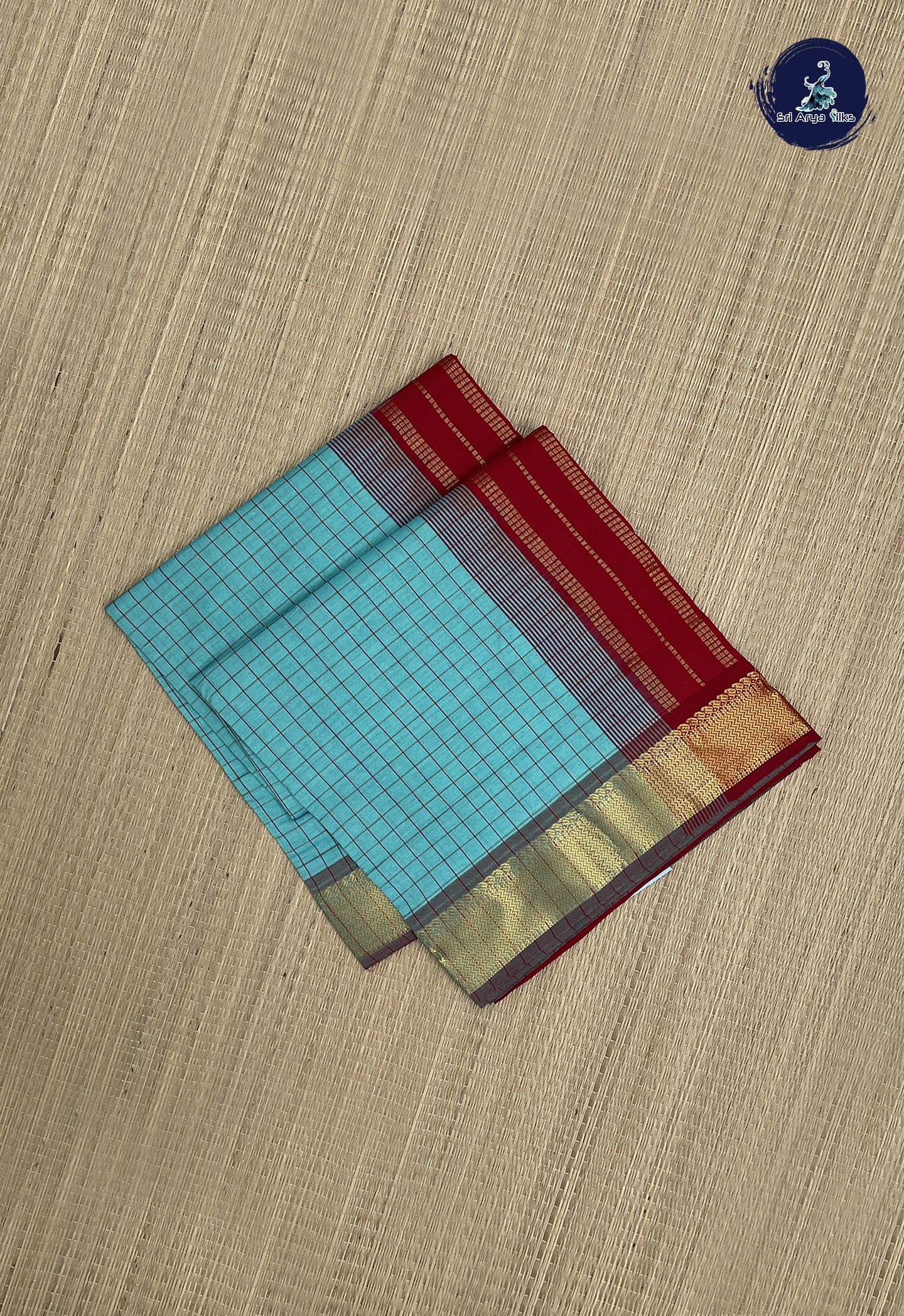 Light Blue Kanchi Semi Silk Cotton Saree With Checked Pattern