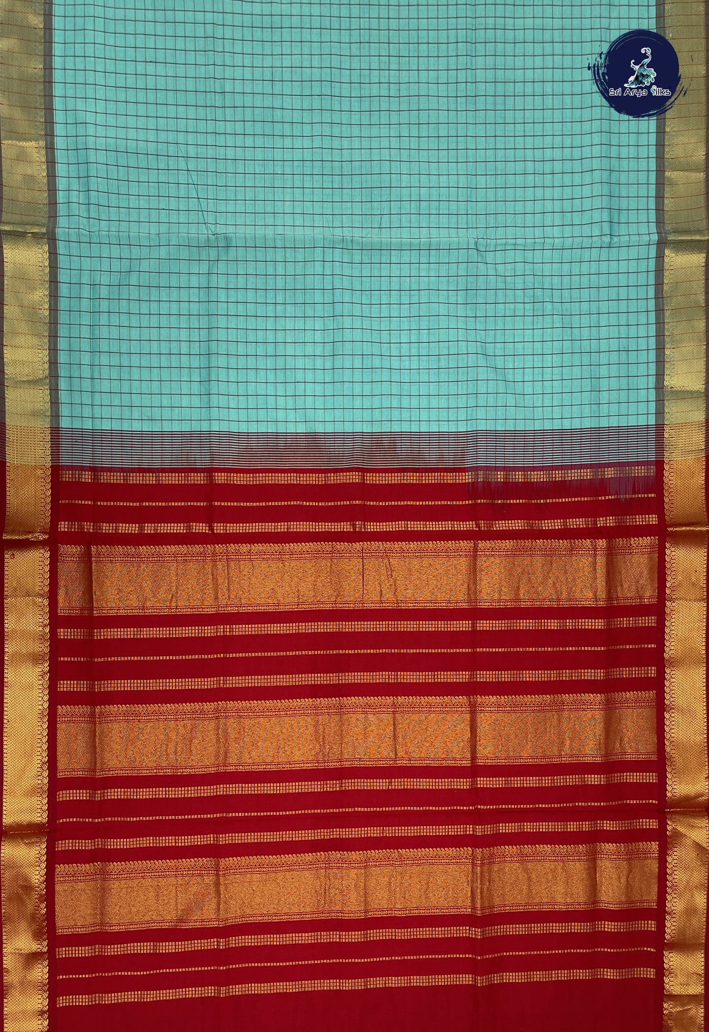 Light Blue Kanchi Semi Silk Cotton Saree With Checked Pattern