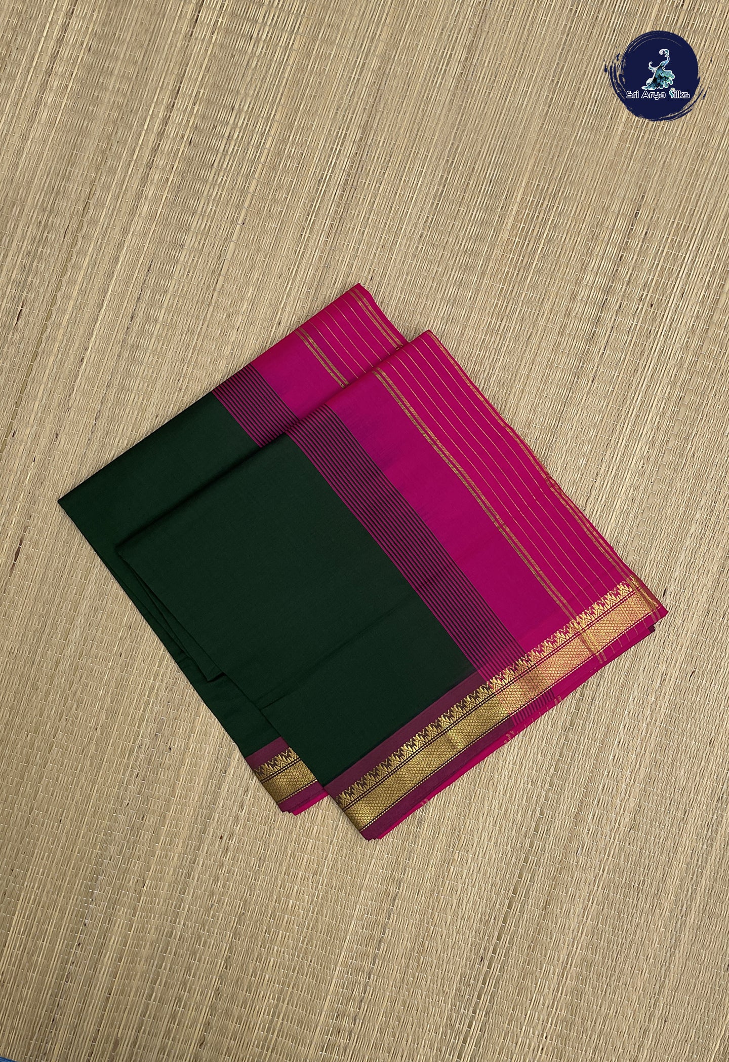 Dark Green Kanchi Semi Silk Cotton Saree With Checked Pattern