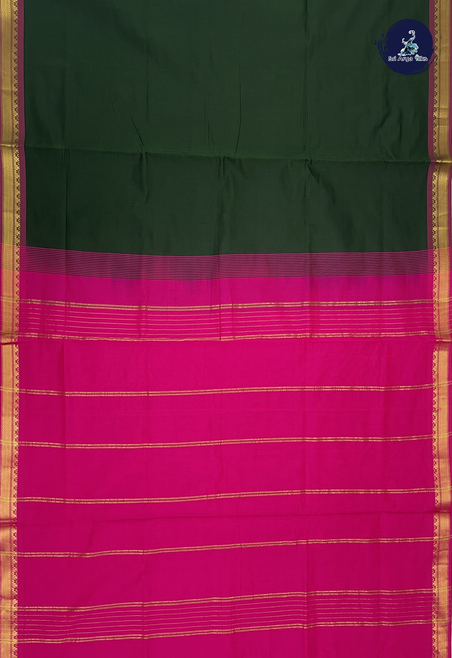 Dark Green Kanchi Semi Silk Cotton Saree With Checked Pattern
