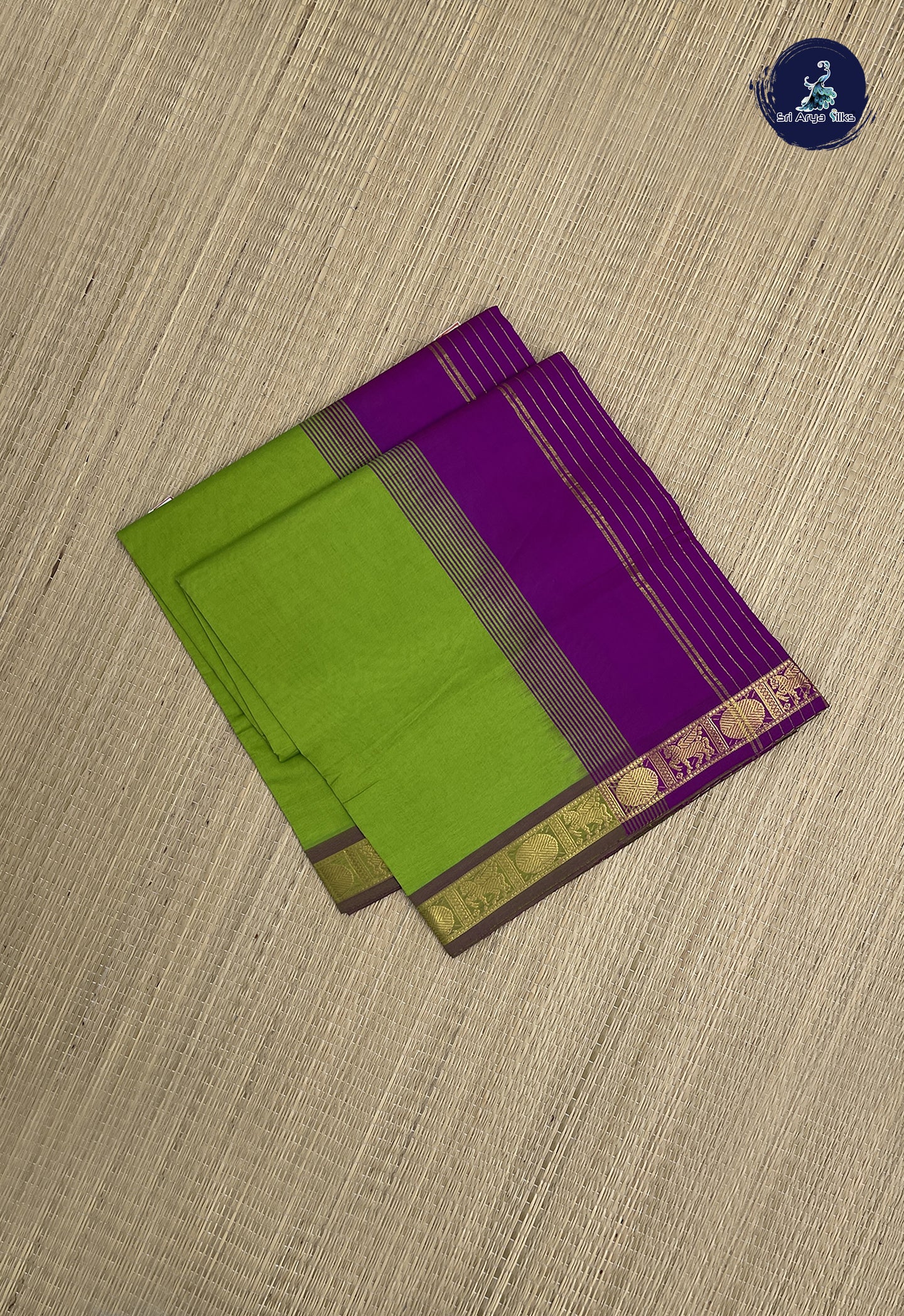 Light Green Kanchi Semi Silk Cotton Saree With Checked Pattern