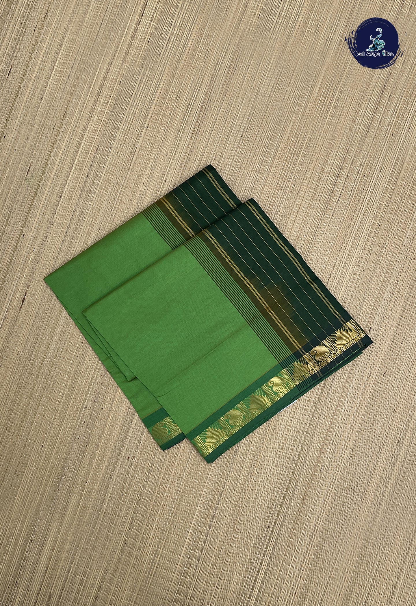 Dual Tone Green Kanchi Semi Silk Cotton Saree With Checked Pattern
