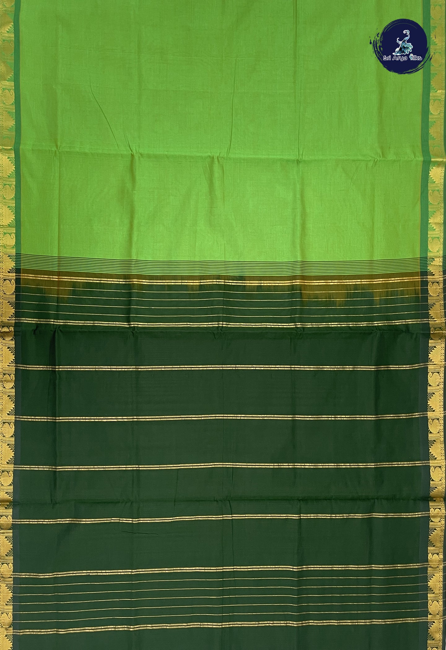 Dual Tone Green Kanchi Semi Silk Cotton Saree With Checked Pattern