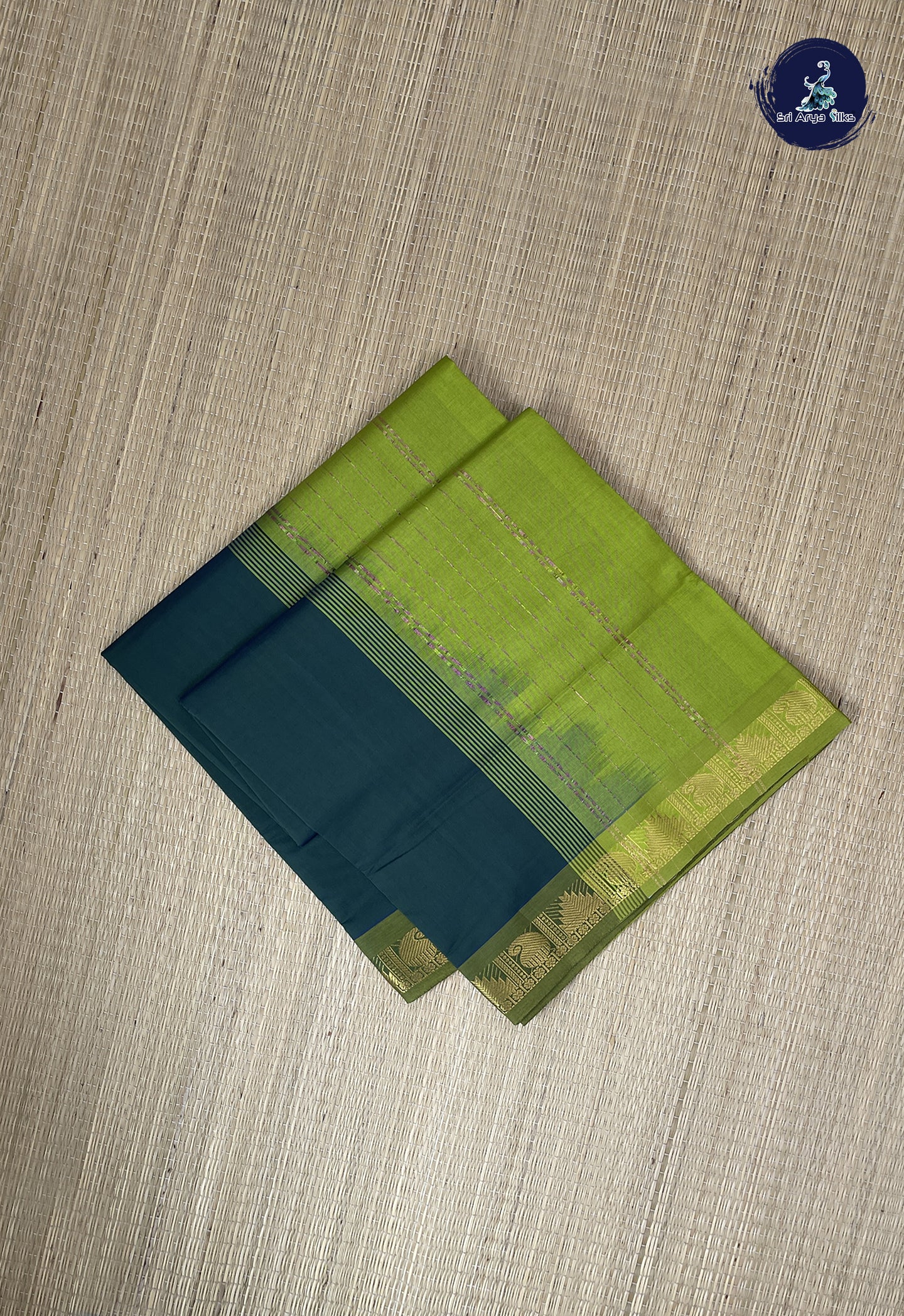 Dark Green Kanchi Semi Silk Cotton Saree With Checked Pattern
