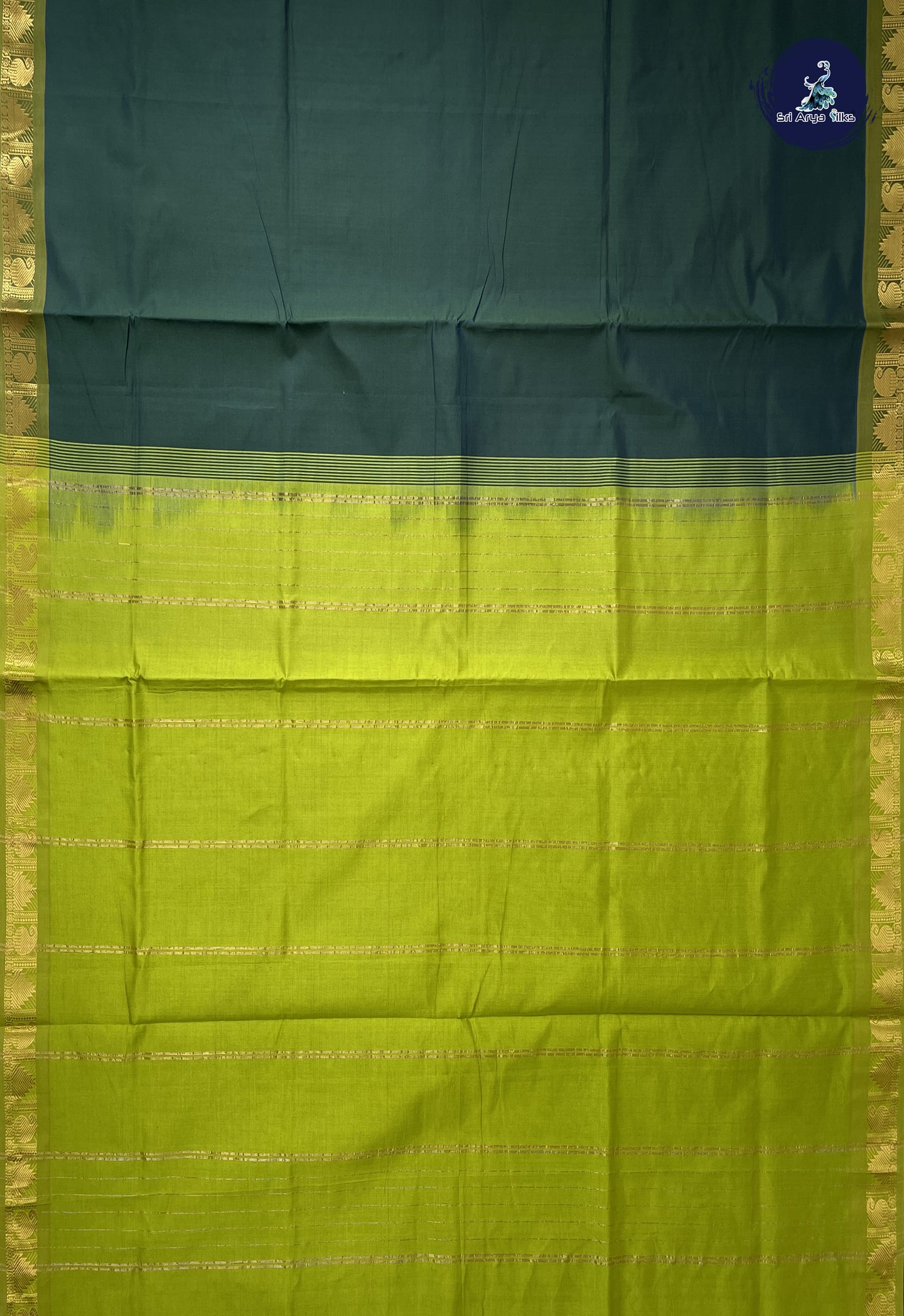 Dark Green Kanchi Semi Silk Cotton Saree With Checked Pattern