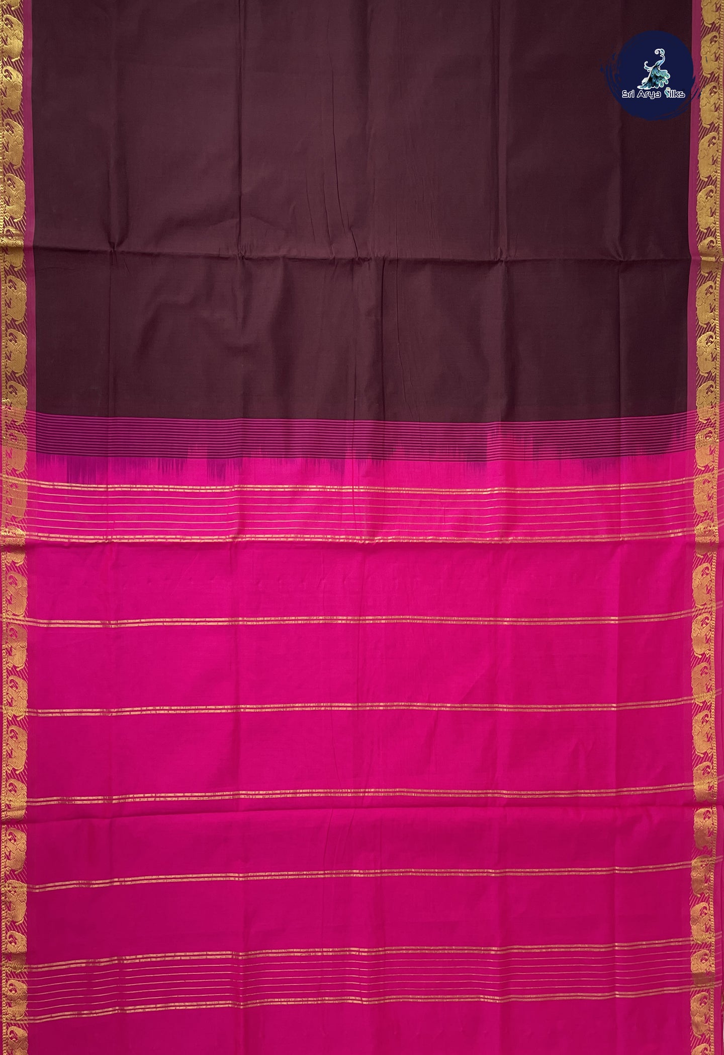 Brown Kanchi Semi Silk Cotton Saree With Checked Pattern