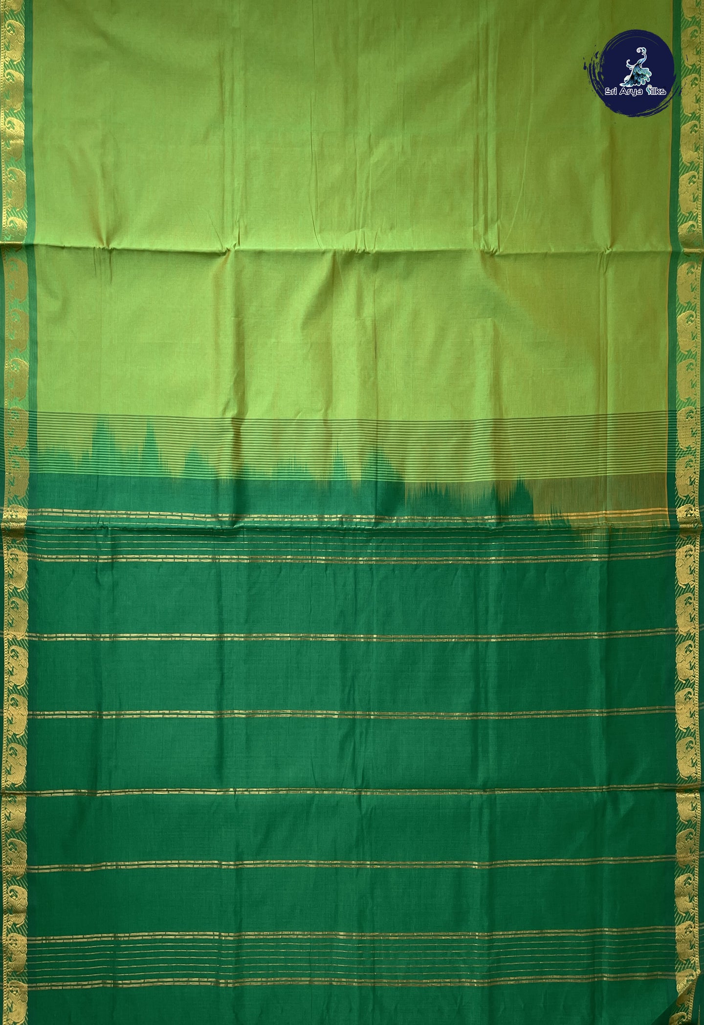 Light Green Kanchi Semi Silk Cotton Saree With Checked Pattern