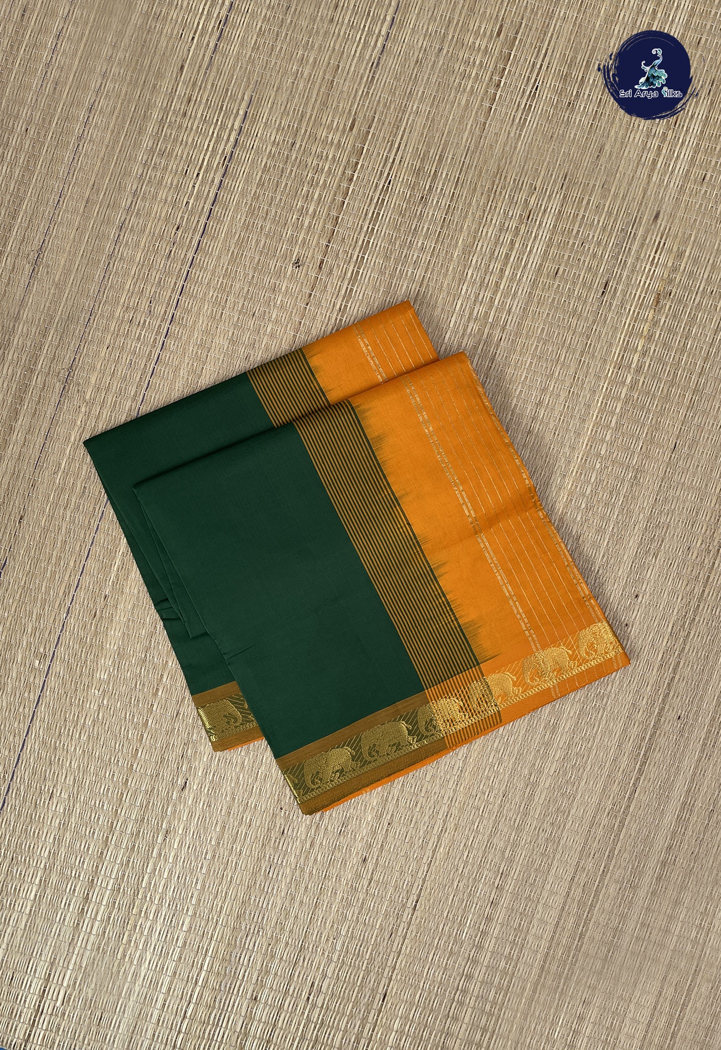 Dark Green Kanchi Semi Silk Cotton Saree With Checked Pattern
