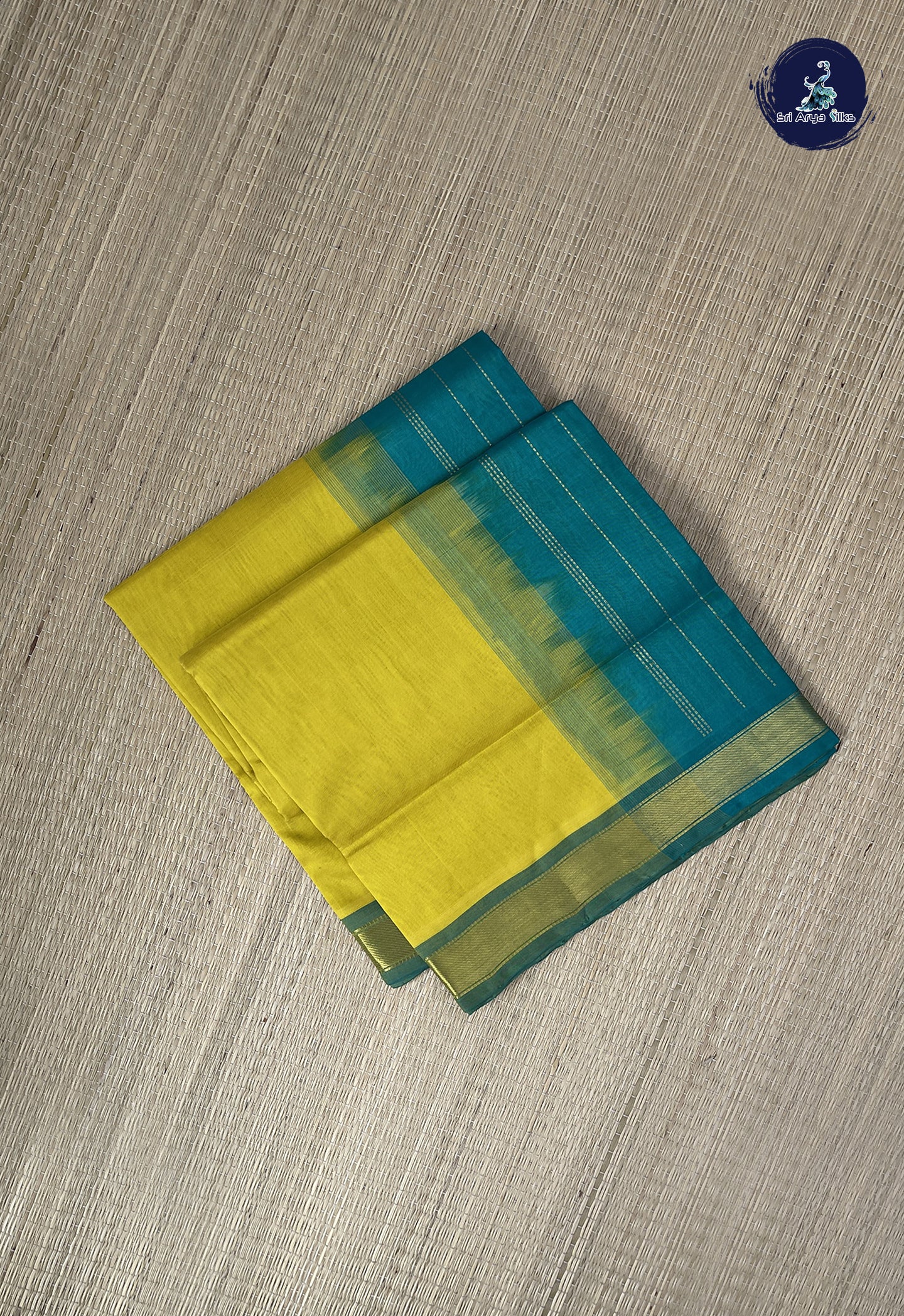 Yellow Simple Silk Cotton Saree With Plain Pattern