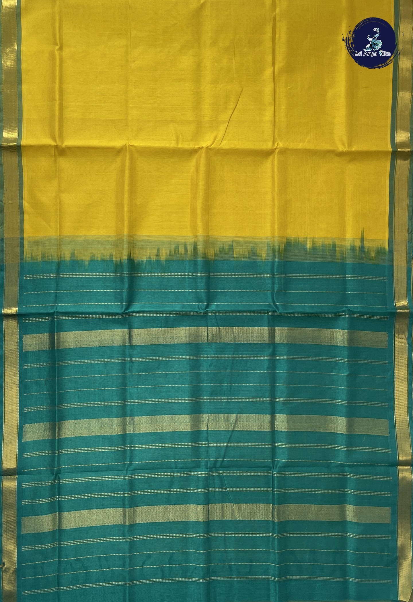 Yellow Simple Silk Cotton Saree With Plain Pattern