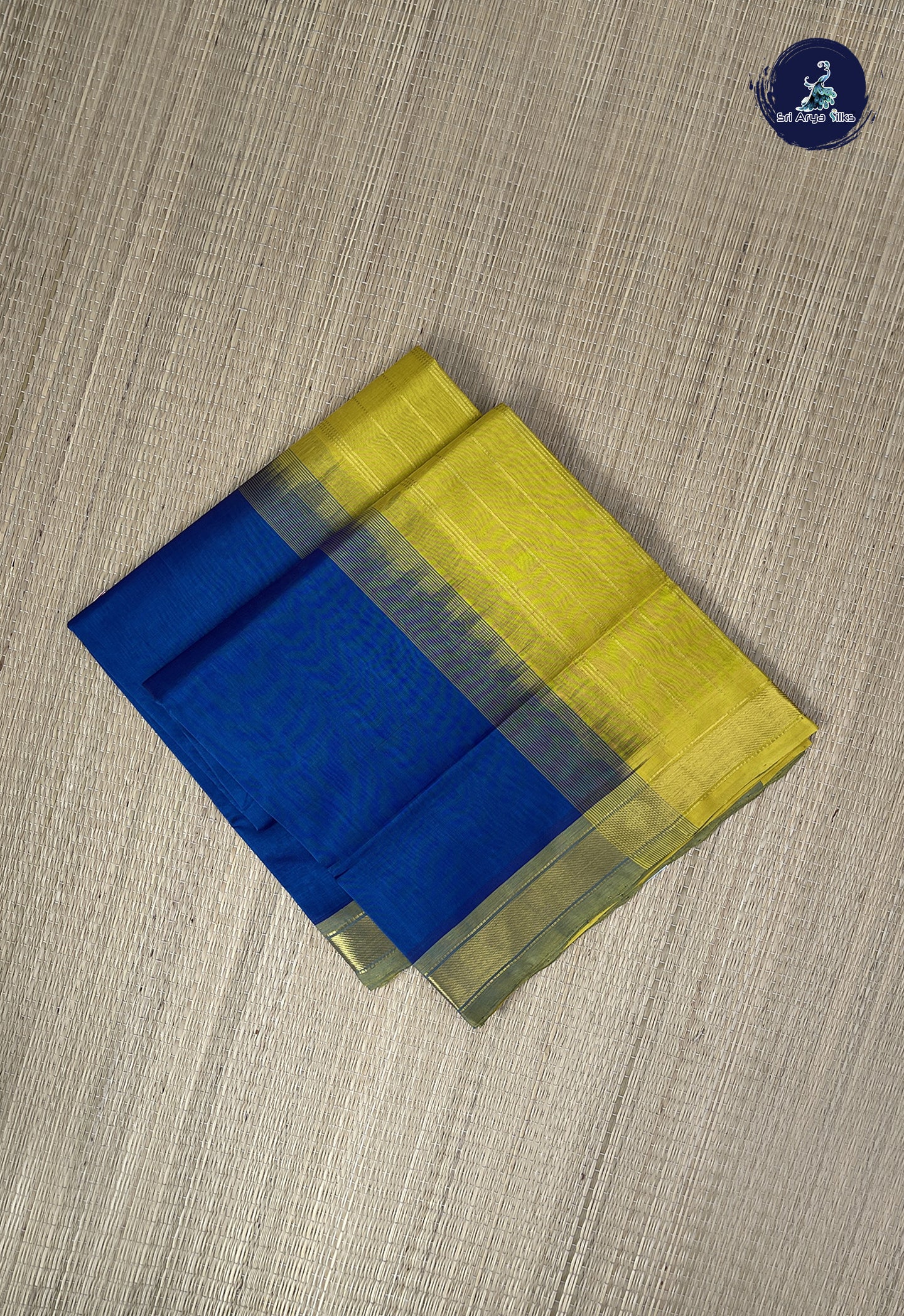 Peacock Blue Simple Silk Cotton Saree With Plain Pattern