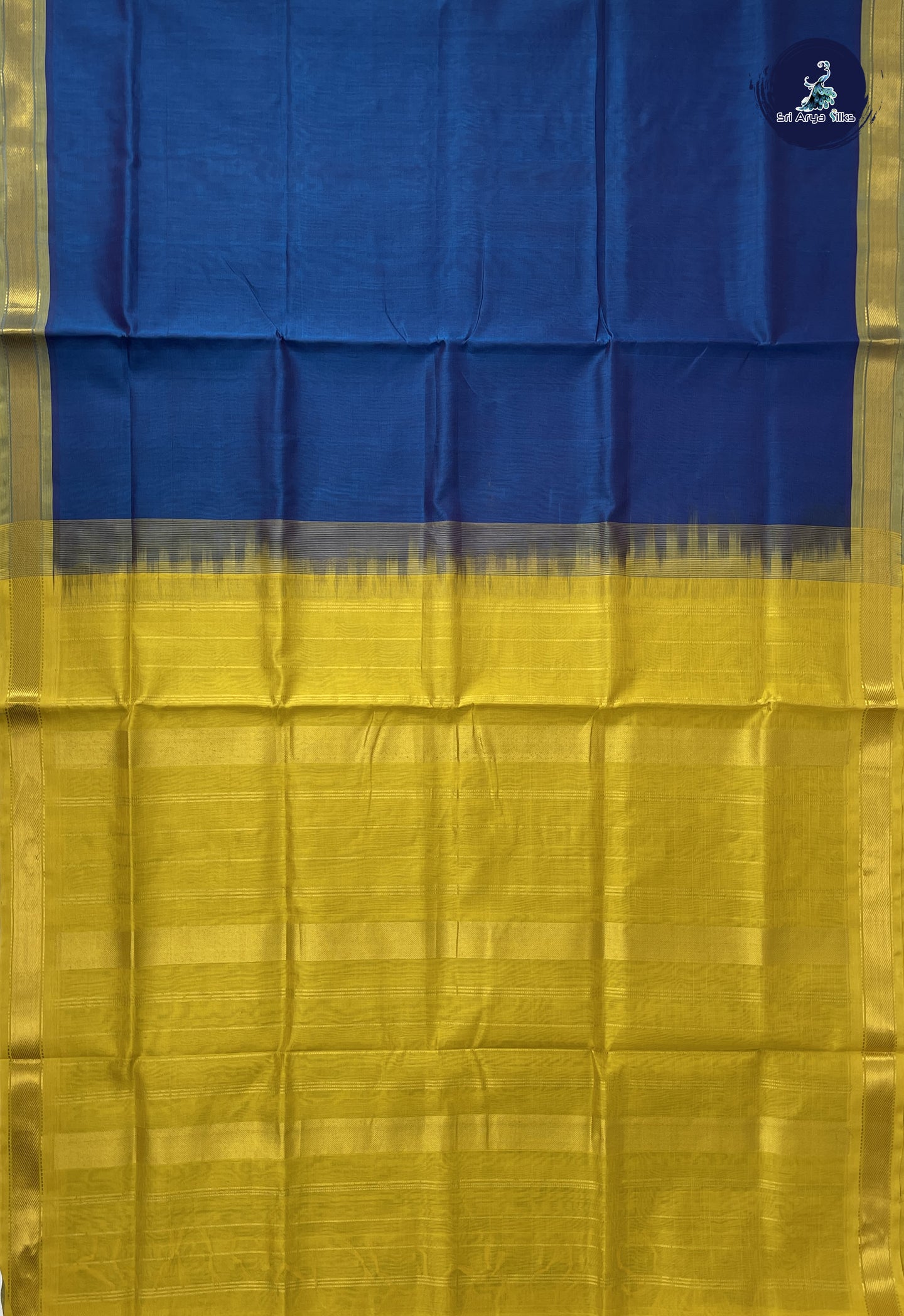 Peacock Blue Simple Silk Cotton Saree With Plain Pattern
