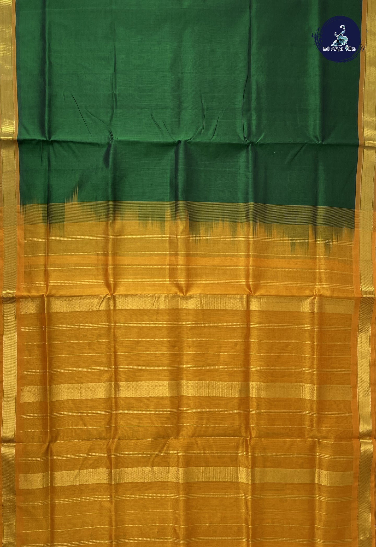 Bottle Green Simple Silk Cotton Saree With Plain Pattern