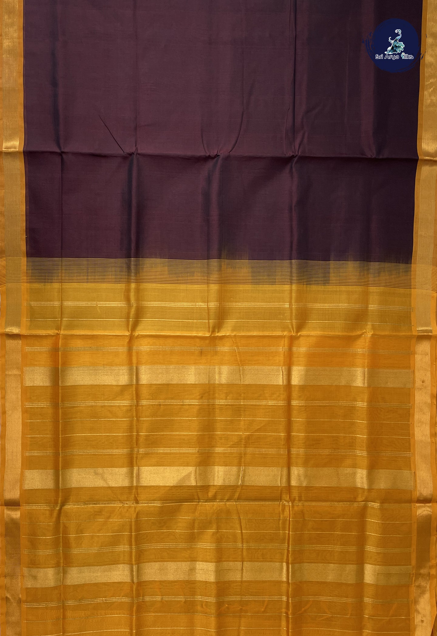 Brown Simple Silk Cotton Saree With Plain Pattern