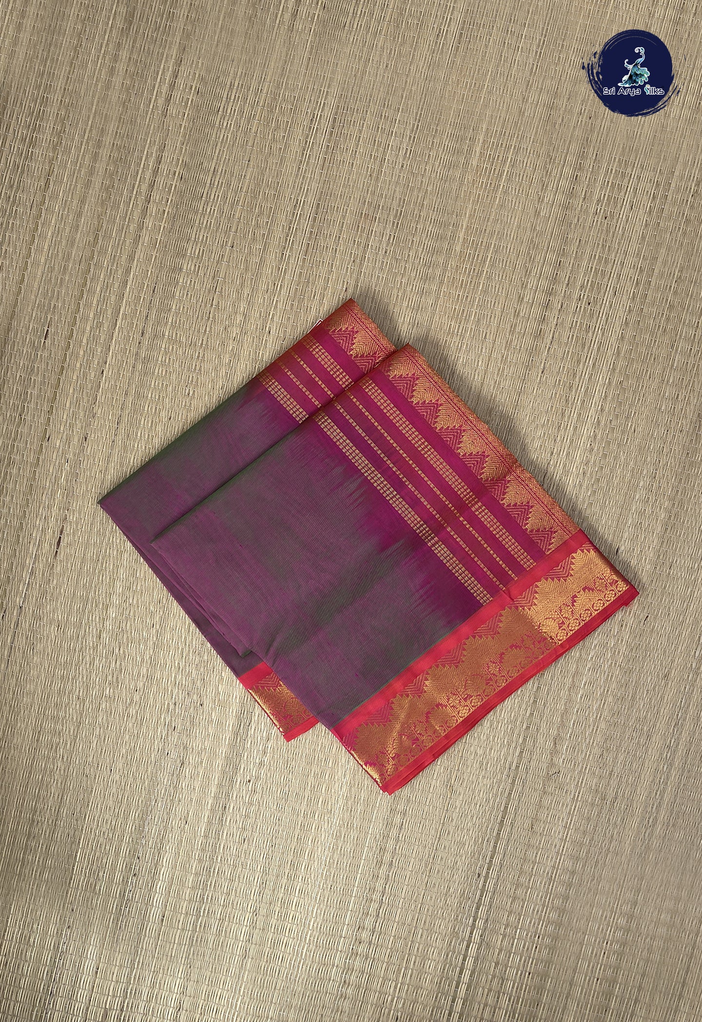 Greenish Pink Simple Silk Cotton Saree With Plain Pattern