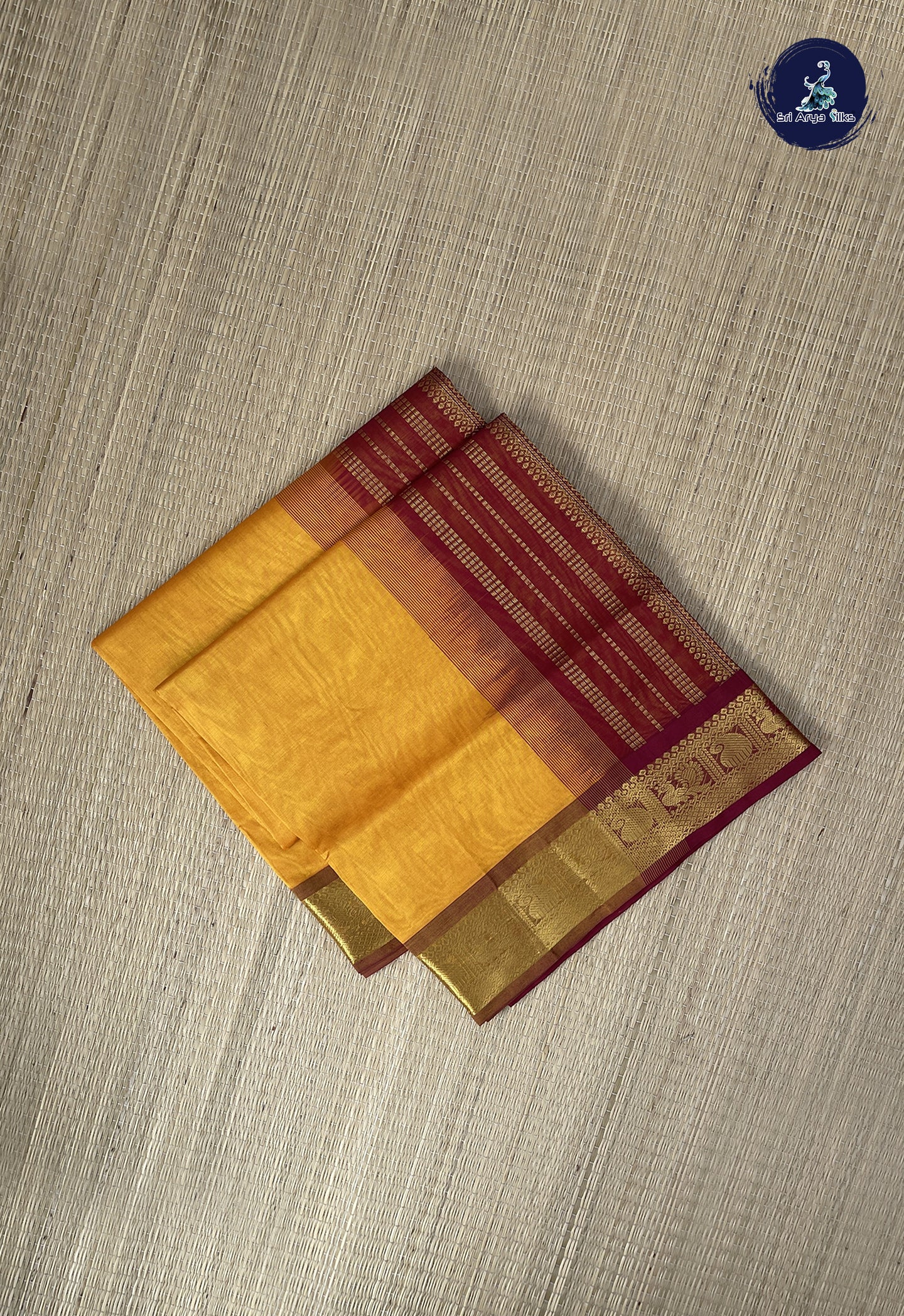 Mango Yellow Simple Silk Cotton Saree With Plain Pattern