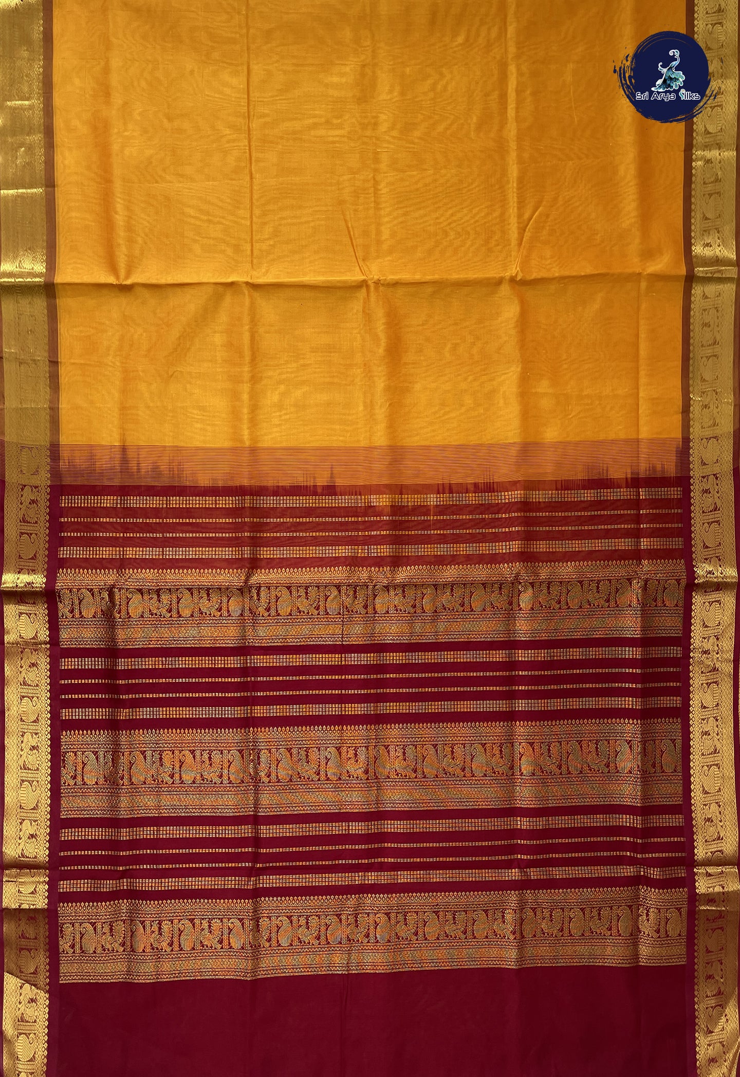 Mango Yellow Simple Silk Cotton Saree With Plain Pattern