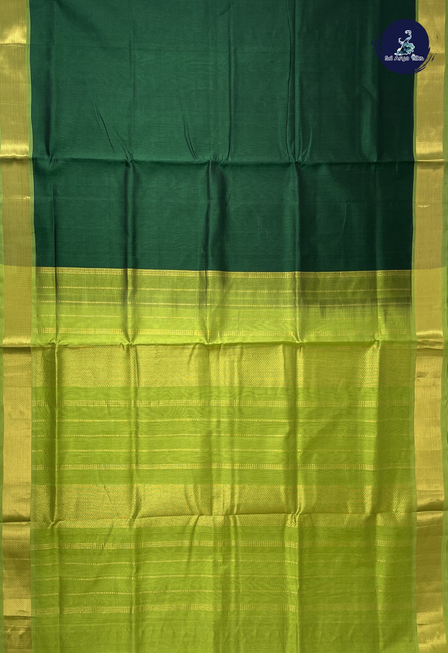 Dark Green Simple Silk Cotton Saree With Plain Pattern