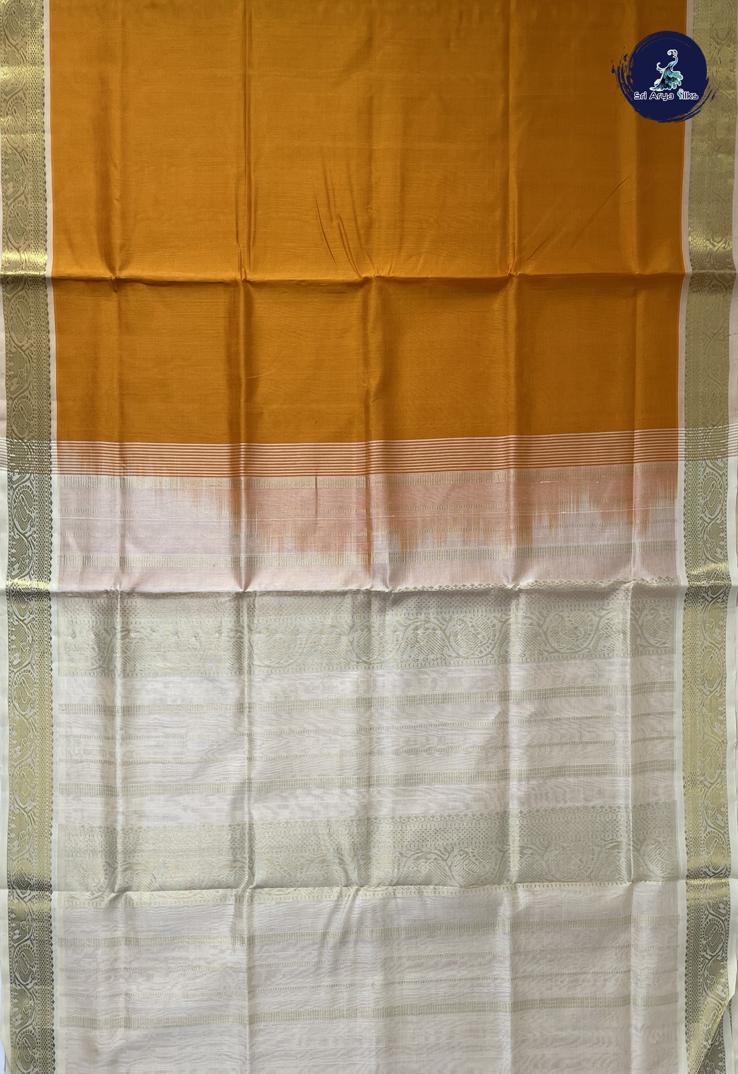 Mustard Yellow Simple Silk Cotton Saree With Plain Pattern