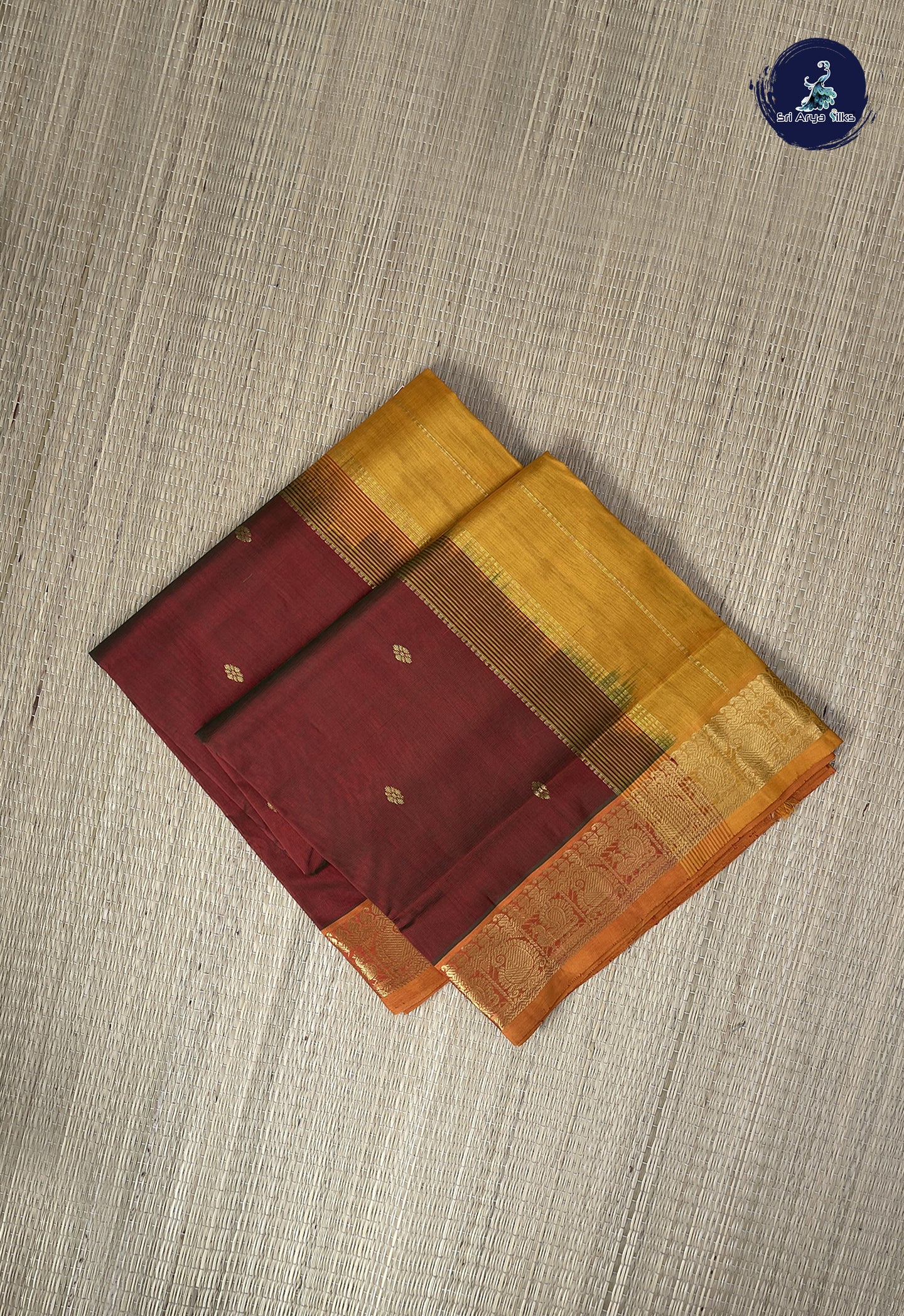 Dual Tone Maroon Simple Silk Cotton Saree With Zari Buttas Pattern
