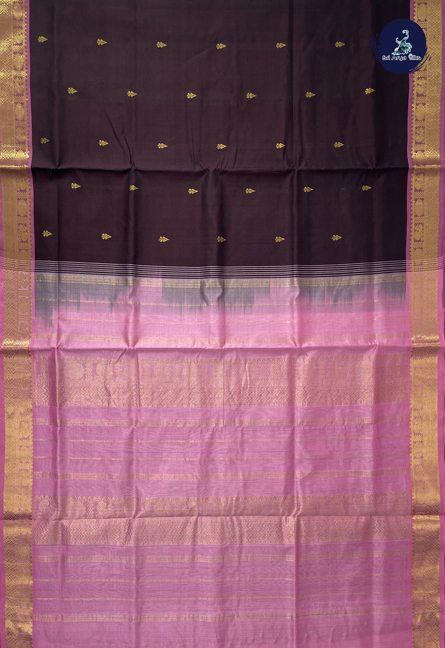 Coffee Brown Simple Silk Cotton Saree With Zari Buttas Pattern