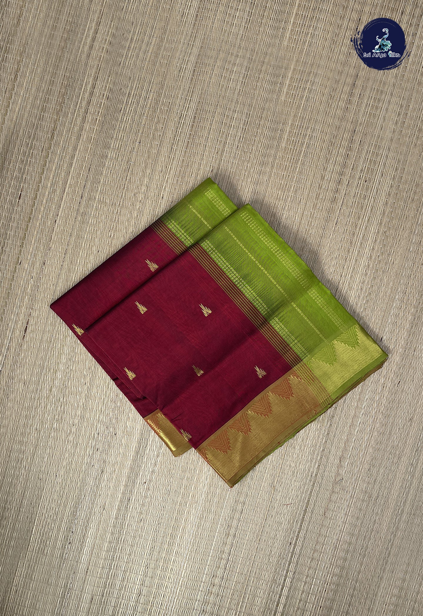 Dual Tone Maroon Simple Silk Cotton Saree With Zari Buttas Pattern