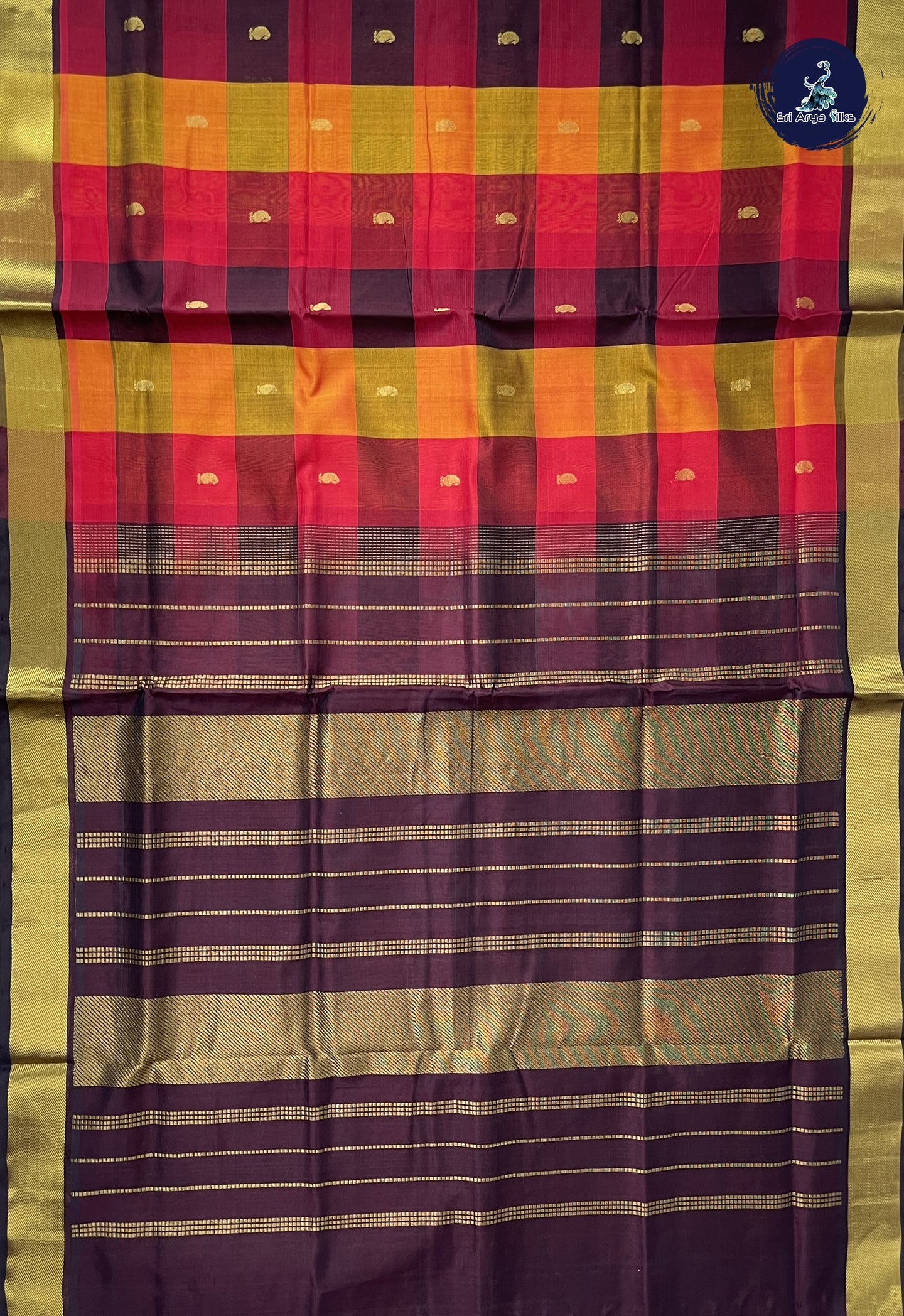 Multi Colour Checked Saree With Paalum Pazham Kattam Pattern