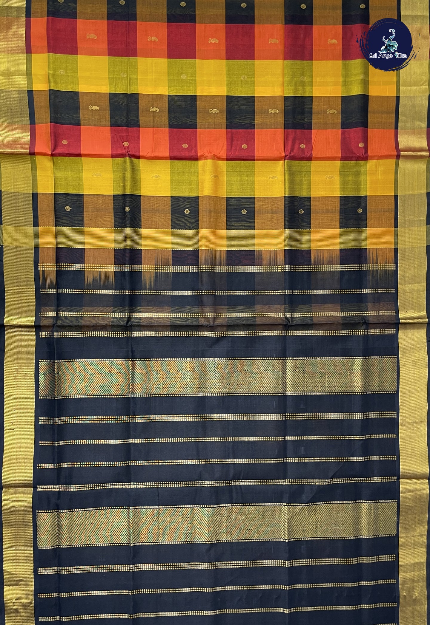 Multi Colour Checked Saree With Paalum Pazham Kattam Pattern