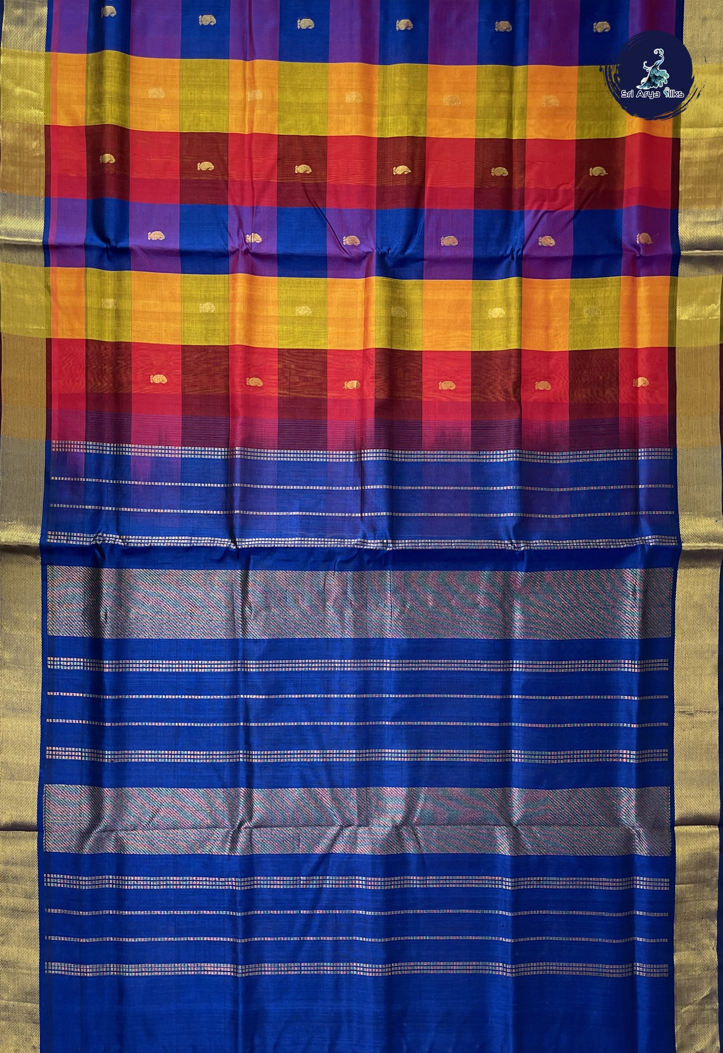Multi Colour Checked Saree With Paalum Pazham Kattam Pattern