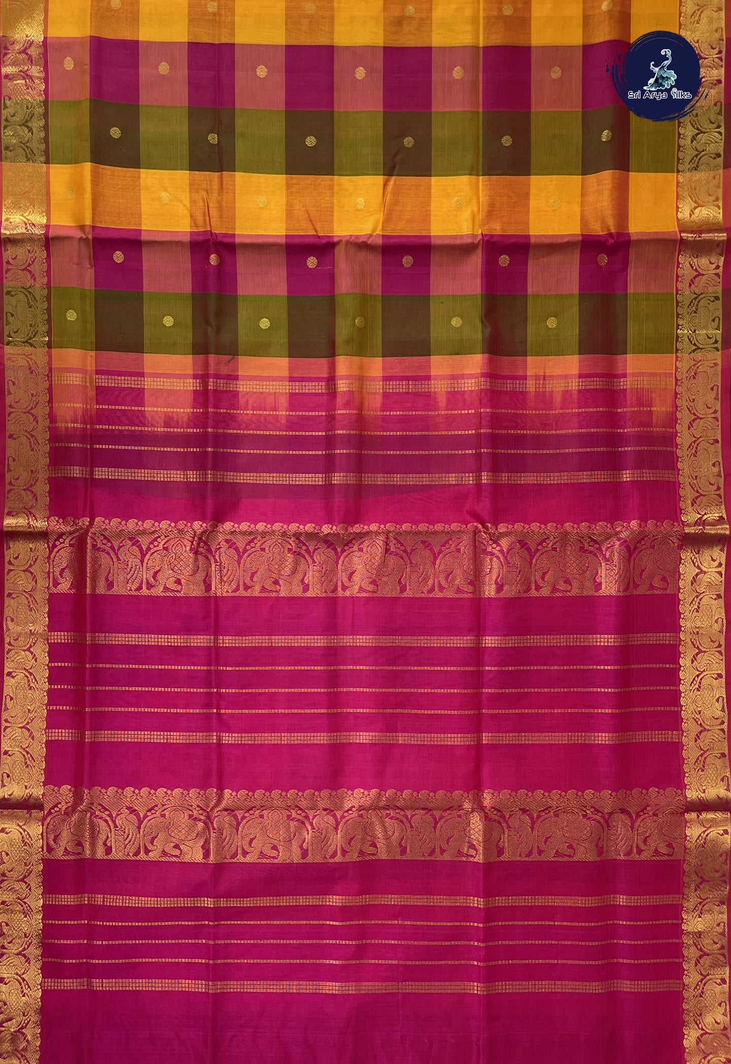 Multi Colour Checked Saree With Paalum Pazham Kattam Pattern