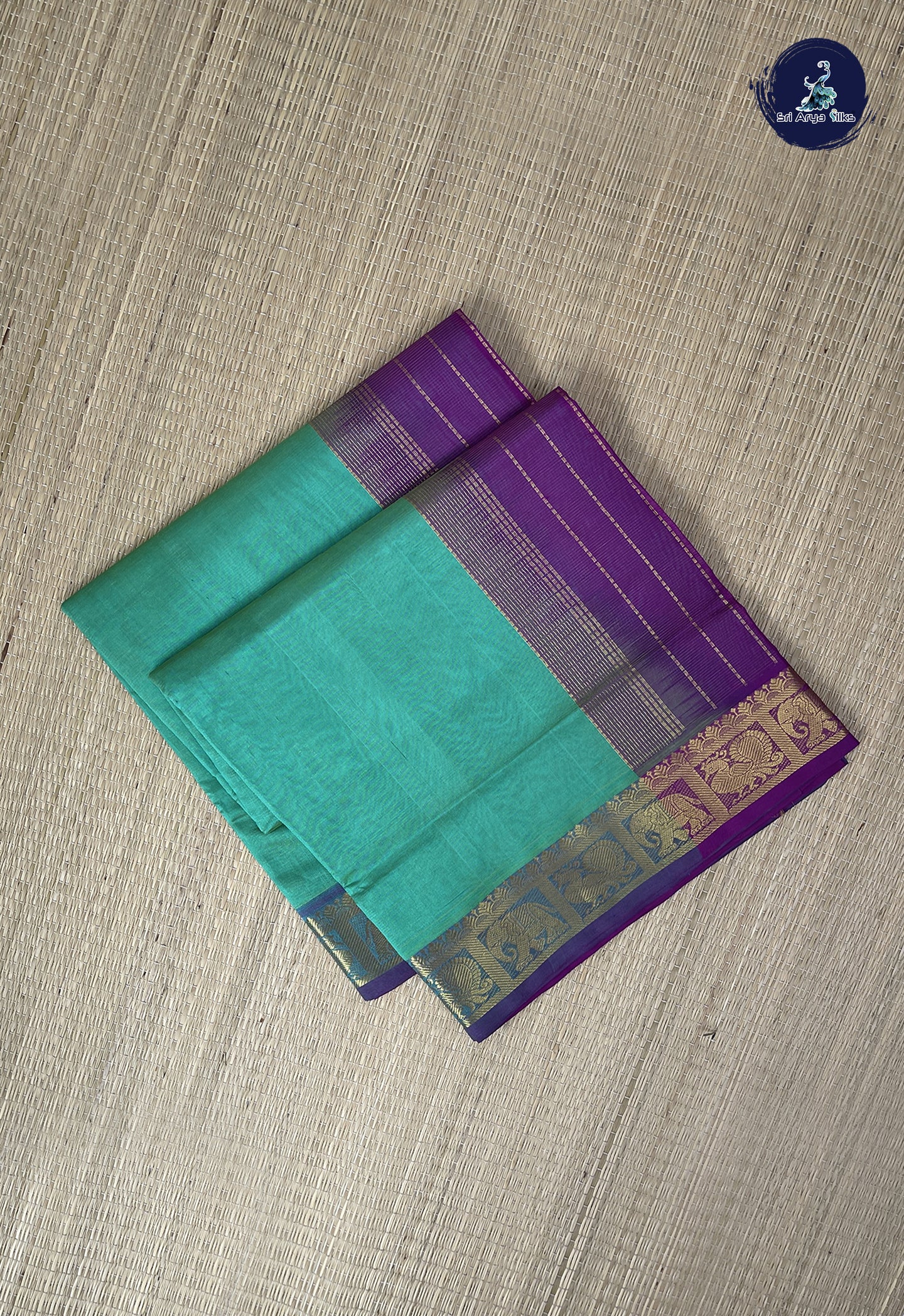 Sea Green Vaira Oosi Silk Cotton Saree With Vaira Oosi Pattern