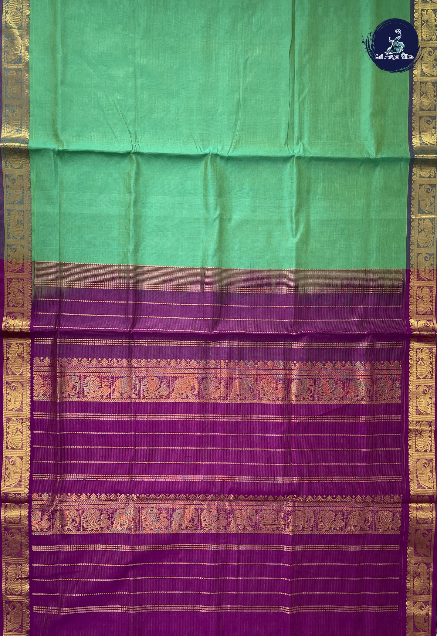 Sea Green Vaira Oosi Silk Cotton Saree With Vaira Oosi Pattern