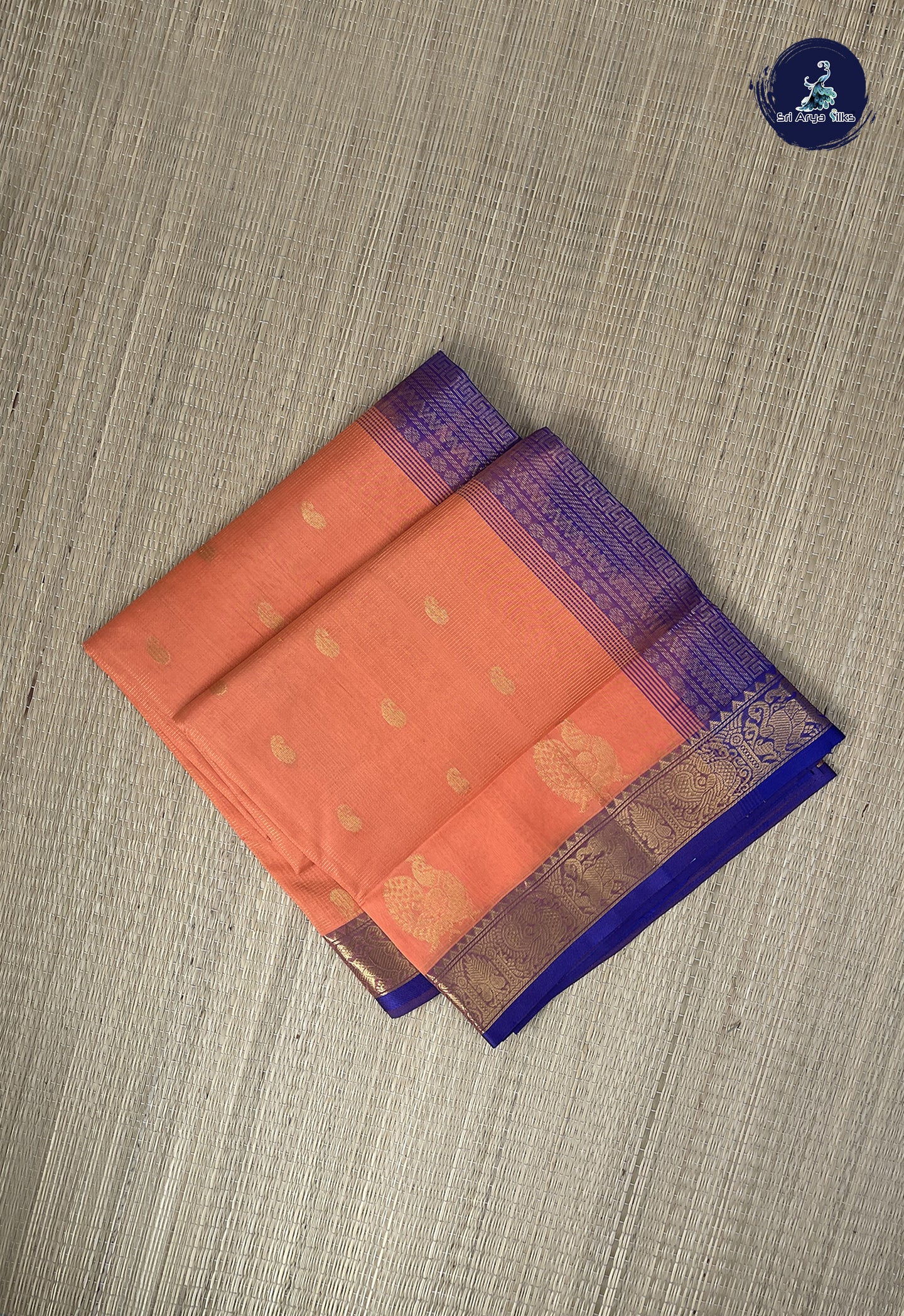 Peach Vaira Oosi Silk Cotton Saree With Vaira Oosi Pattern