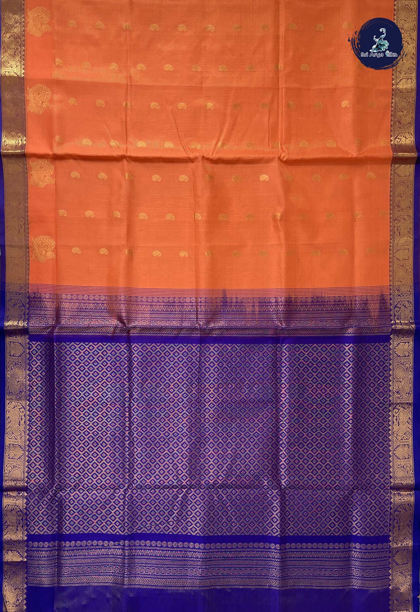 Peach Vaira Oosi Silk Cotton Saree With Vaira Oosi Pattern