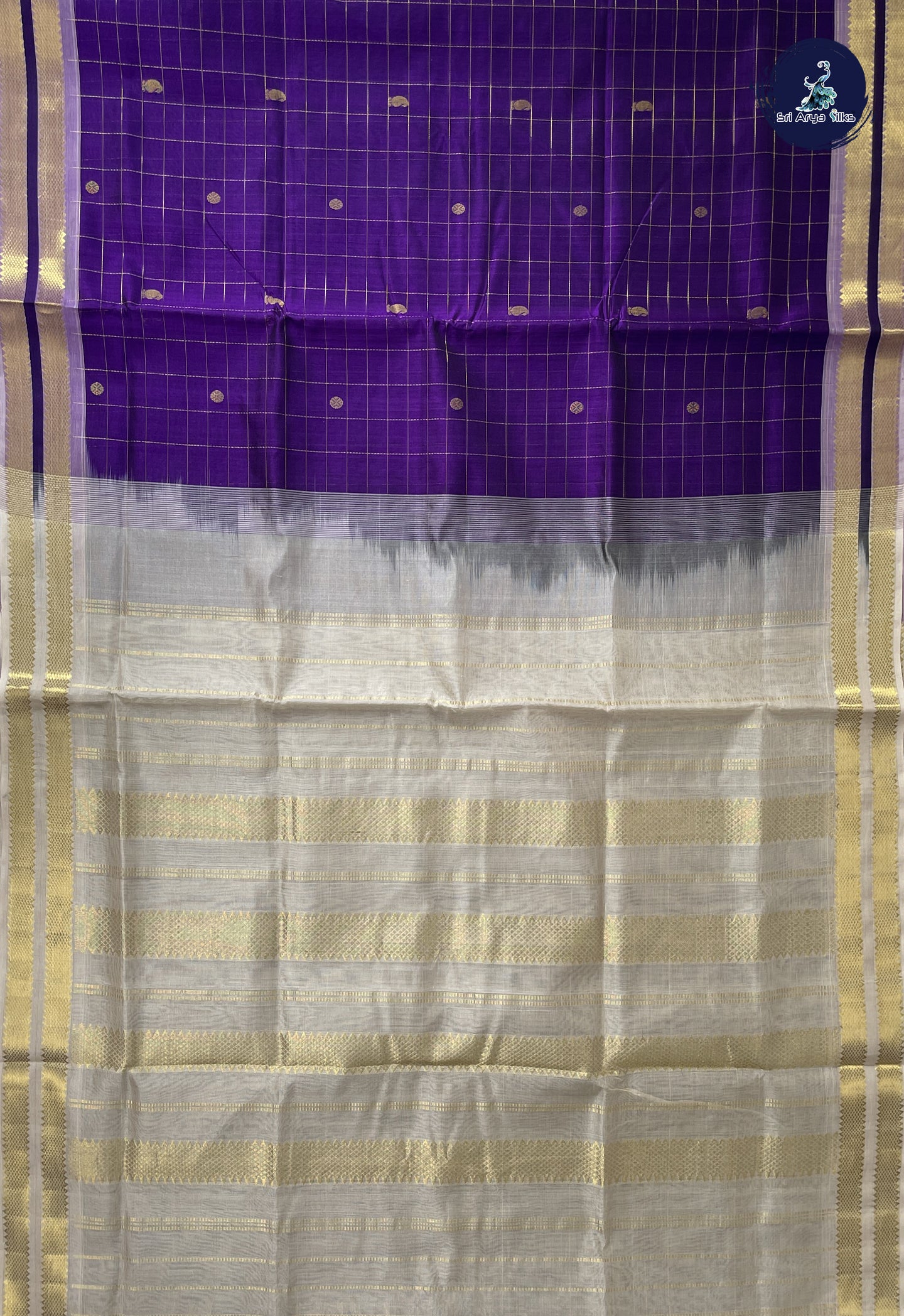 Dark Violet Checked Saree With Zari Checked Pattern