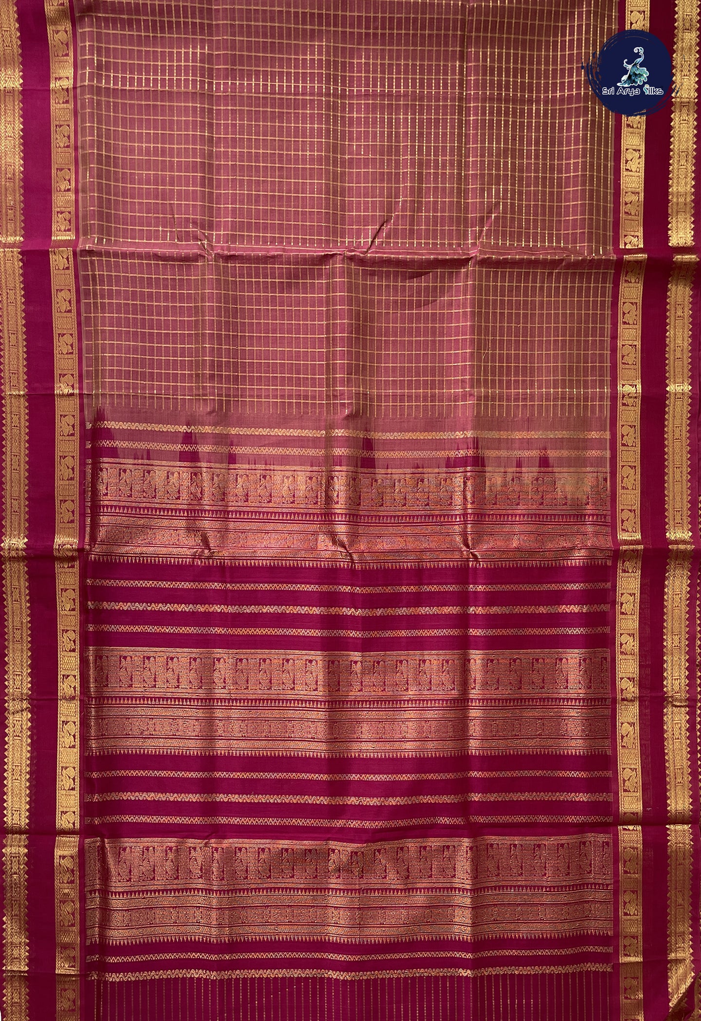 Pastel Shade Checked Saree With Zari Checked Pattern
