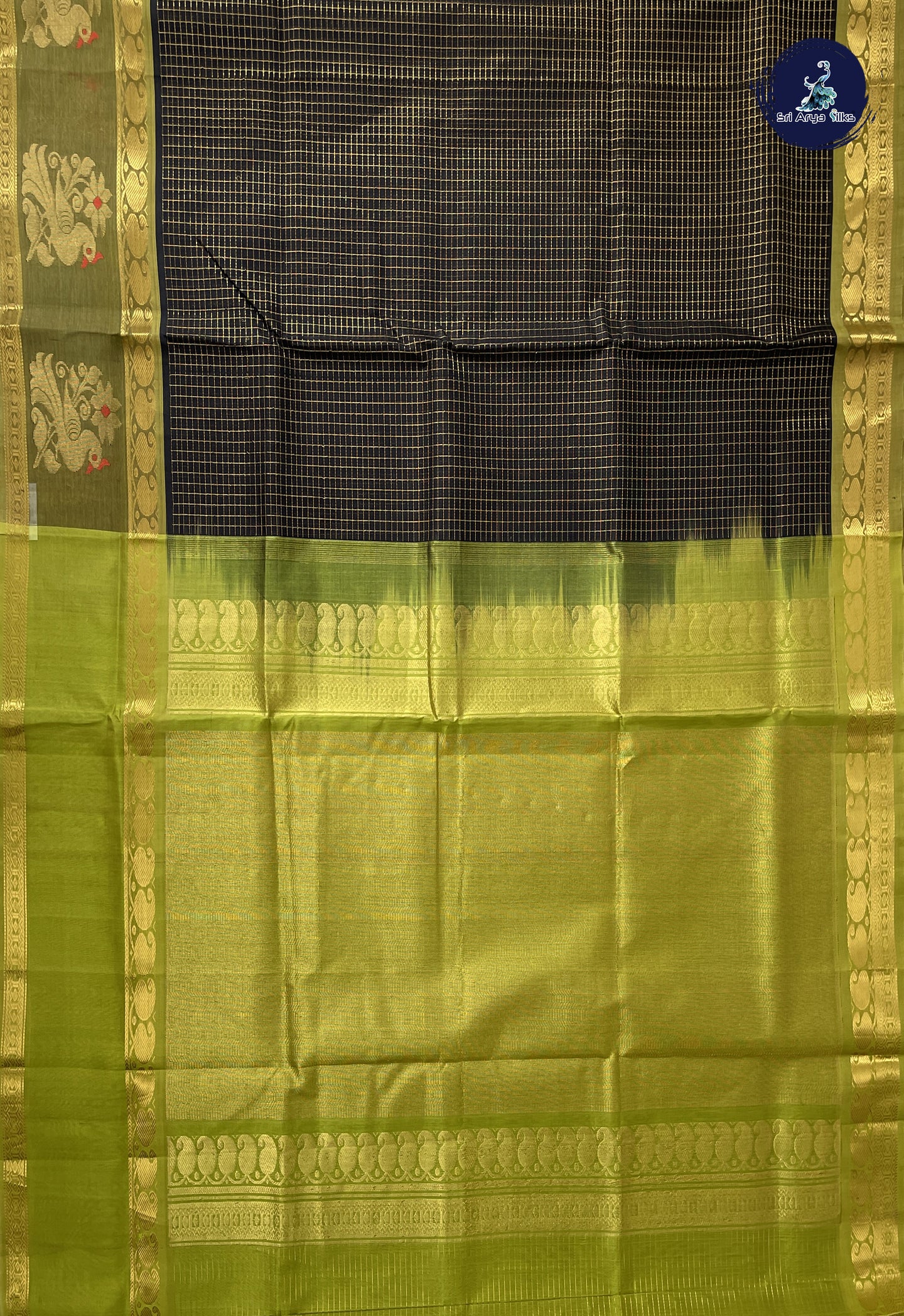Black Checked Saree With Zari Checked Pattern