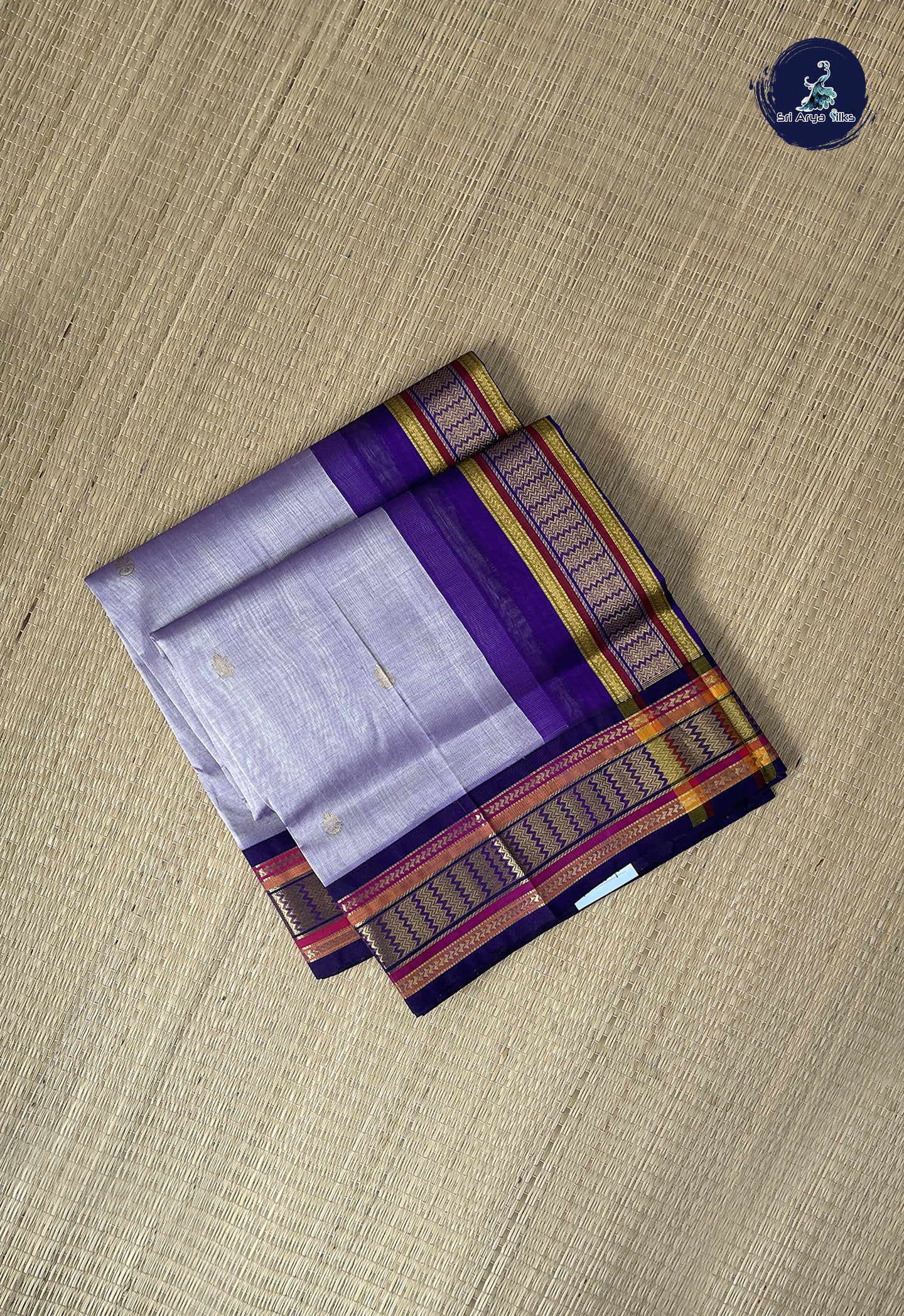 Lavender Korvai Silk Cotton Saree With Zari Buttas Pattern