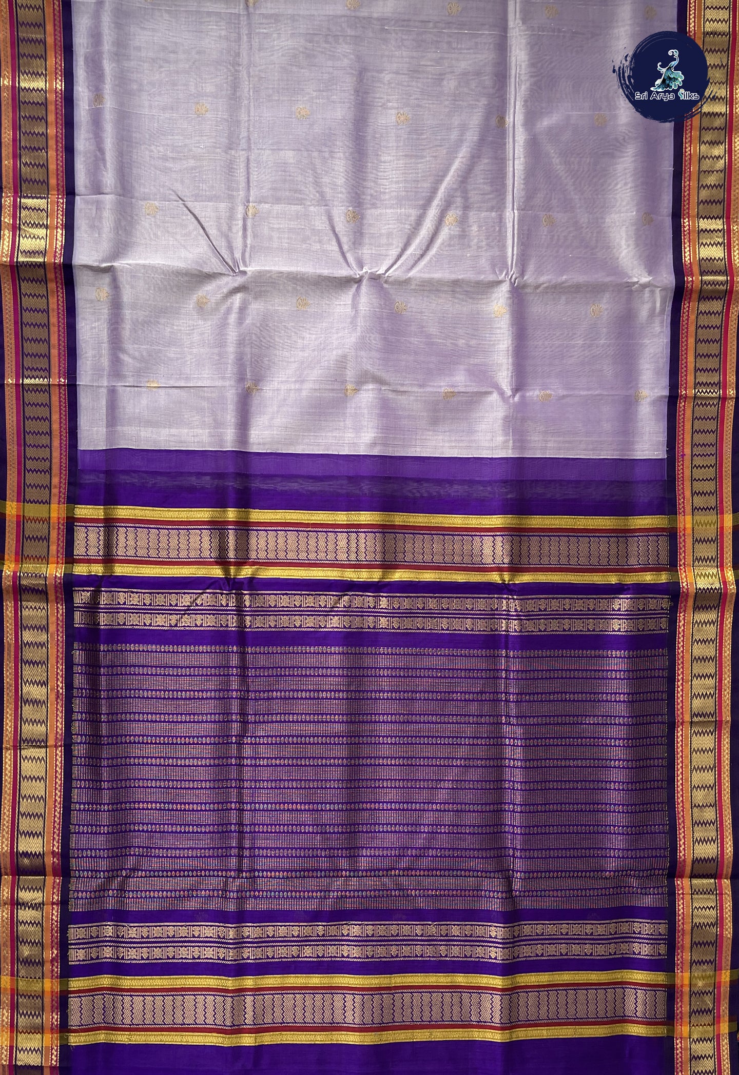 Lavender Korvai Silk Cotton Saree With Zari Buttas Pattern